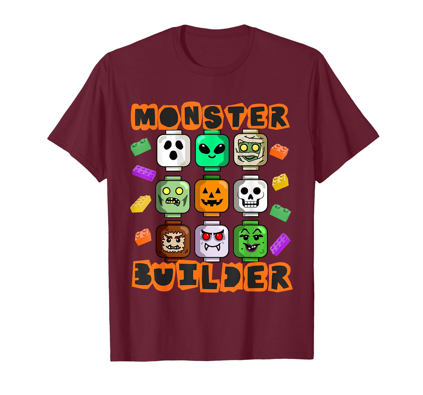 Monster Builder Halloween Building Bricks Brick Head Funny T-Shirt