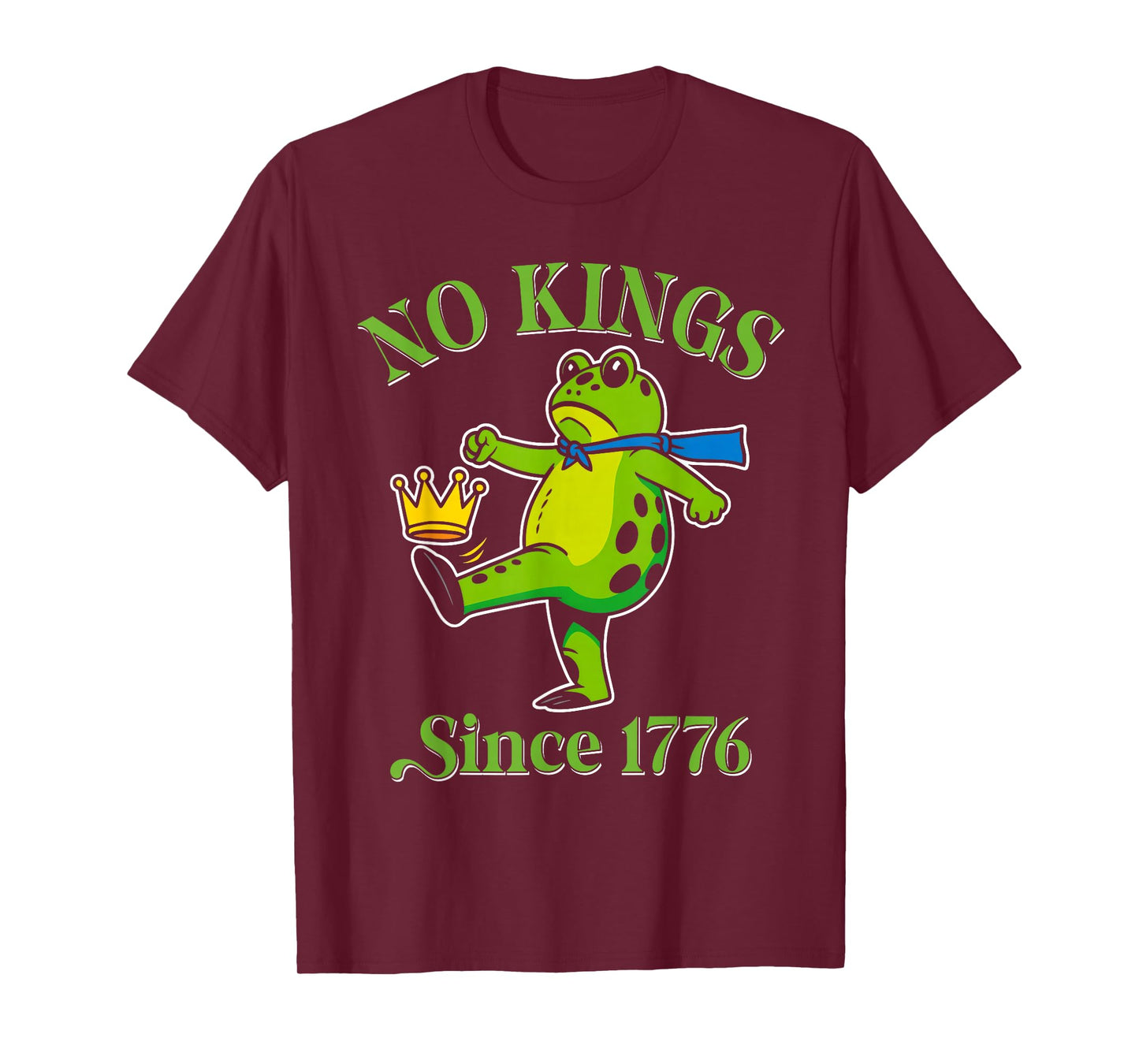 No Kings Since 1776 Portland Frog Kicking Crown Retro T-Shirt