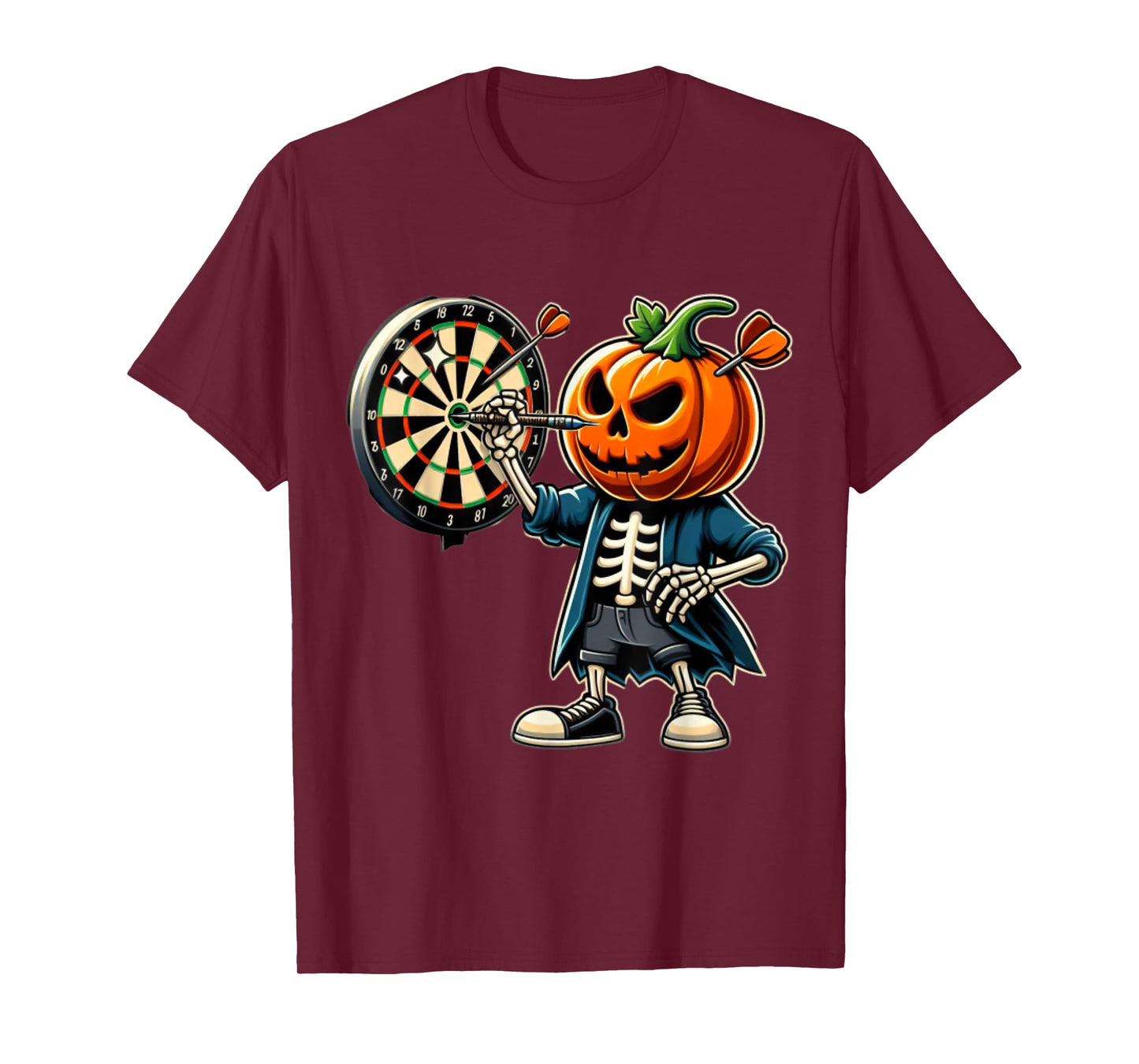 Funny Halloween Dart Player Skeleton Pumpkin T-Shirt