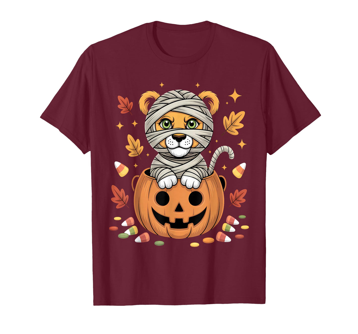 Cute Mummy Tiger in Pumpkin Halloween Jungle Cartoon T-Shirt