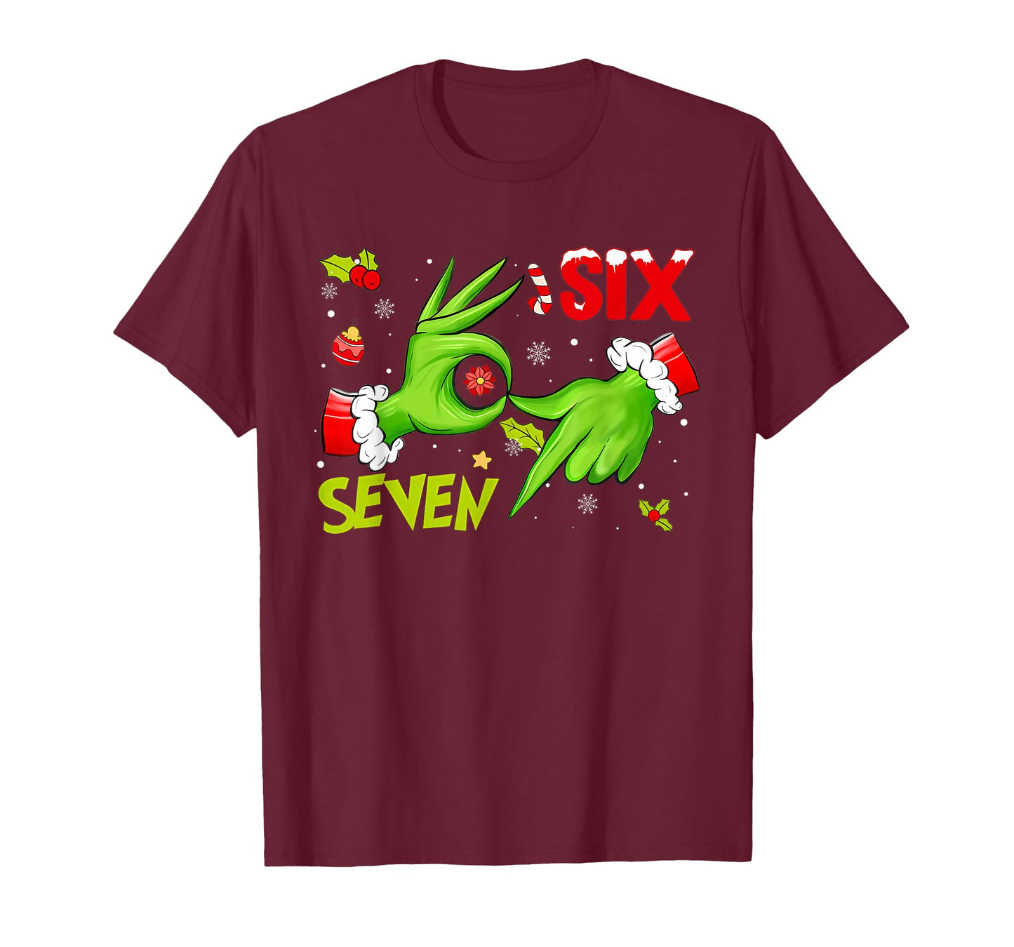 6 7 Six Seven Hand Gen Z Alpha Meme Slang Xmas Christmas T-Shirt