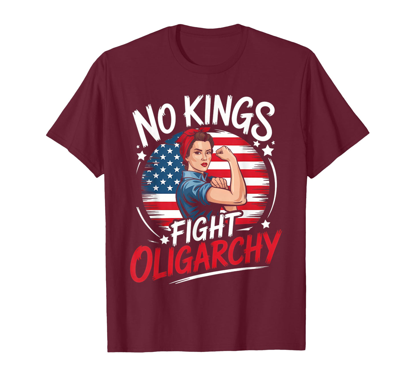 Vintage No Kings Fight Oligarchy Woman's Girl America Flag T-Shirt