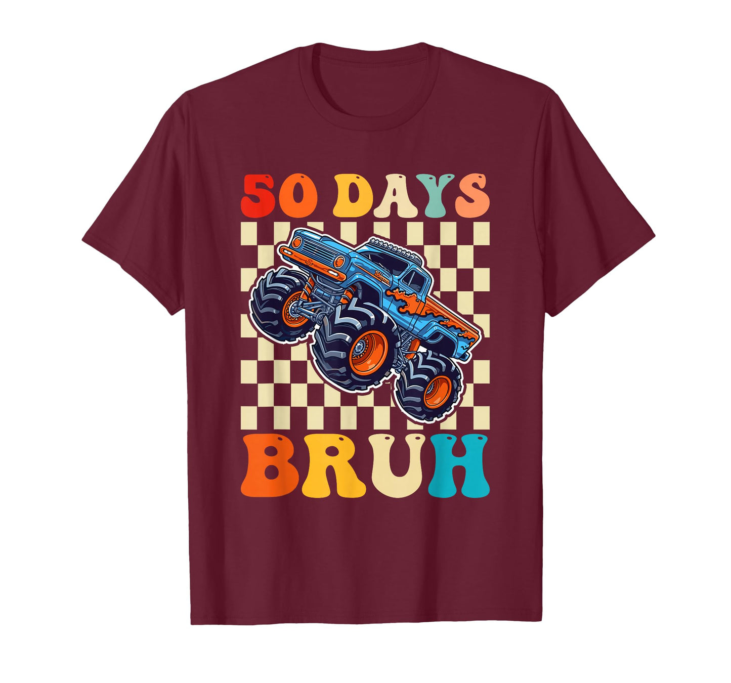 Bruh 50 Days of School 50th Day Monster Truck Boys Kids T-Shirt