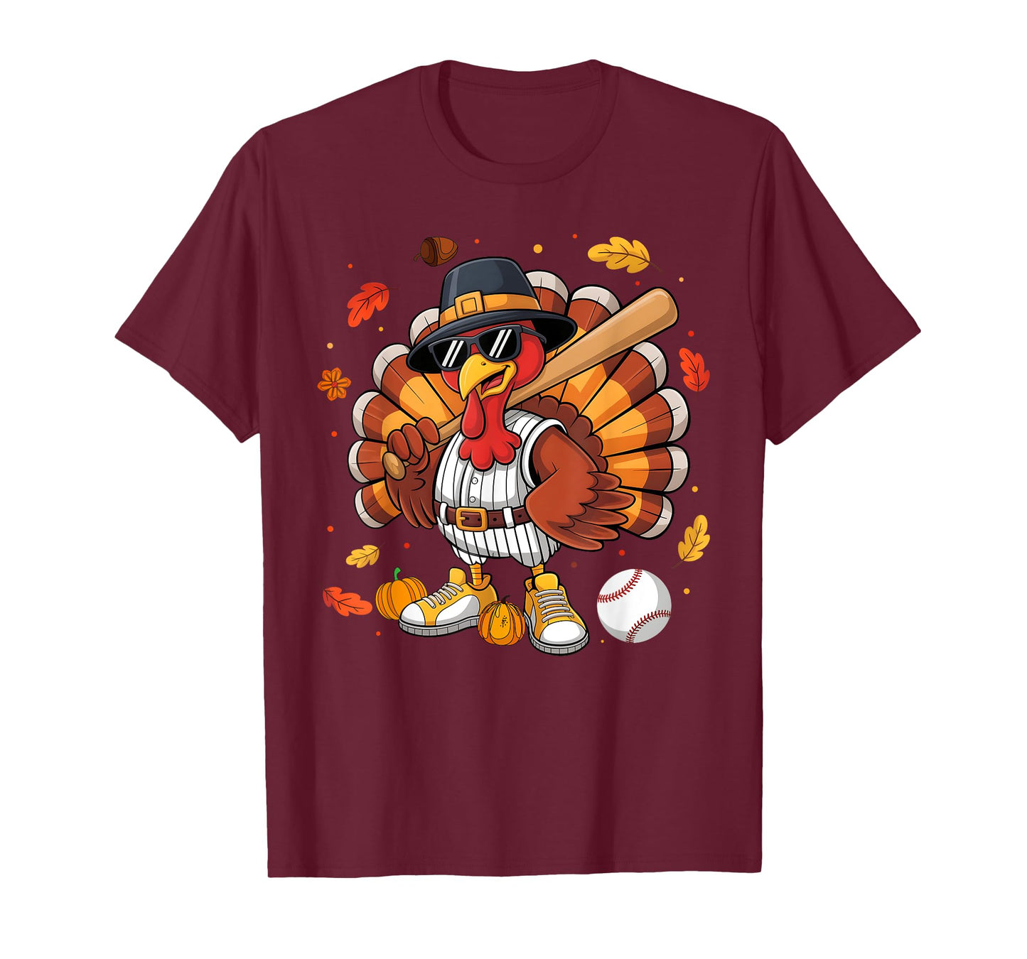 Funny Turkey Baseball Game Day Thanksgiving Graphic Men Kids T-Shirt