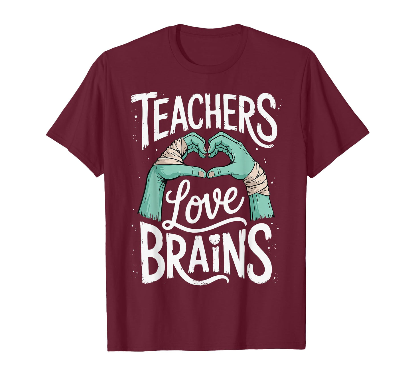 Funny Teacher Halloween Shirt Women Men Teachers Love Brains T-Shirt