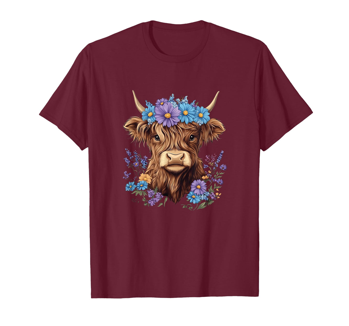 Cow Scottish Highland Cow Western Flower Farm Farmer Women T-Shirt