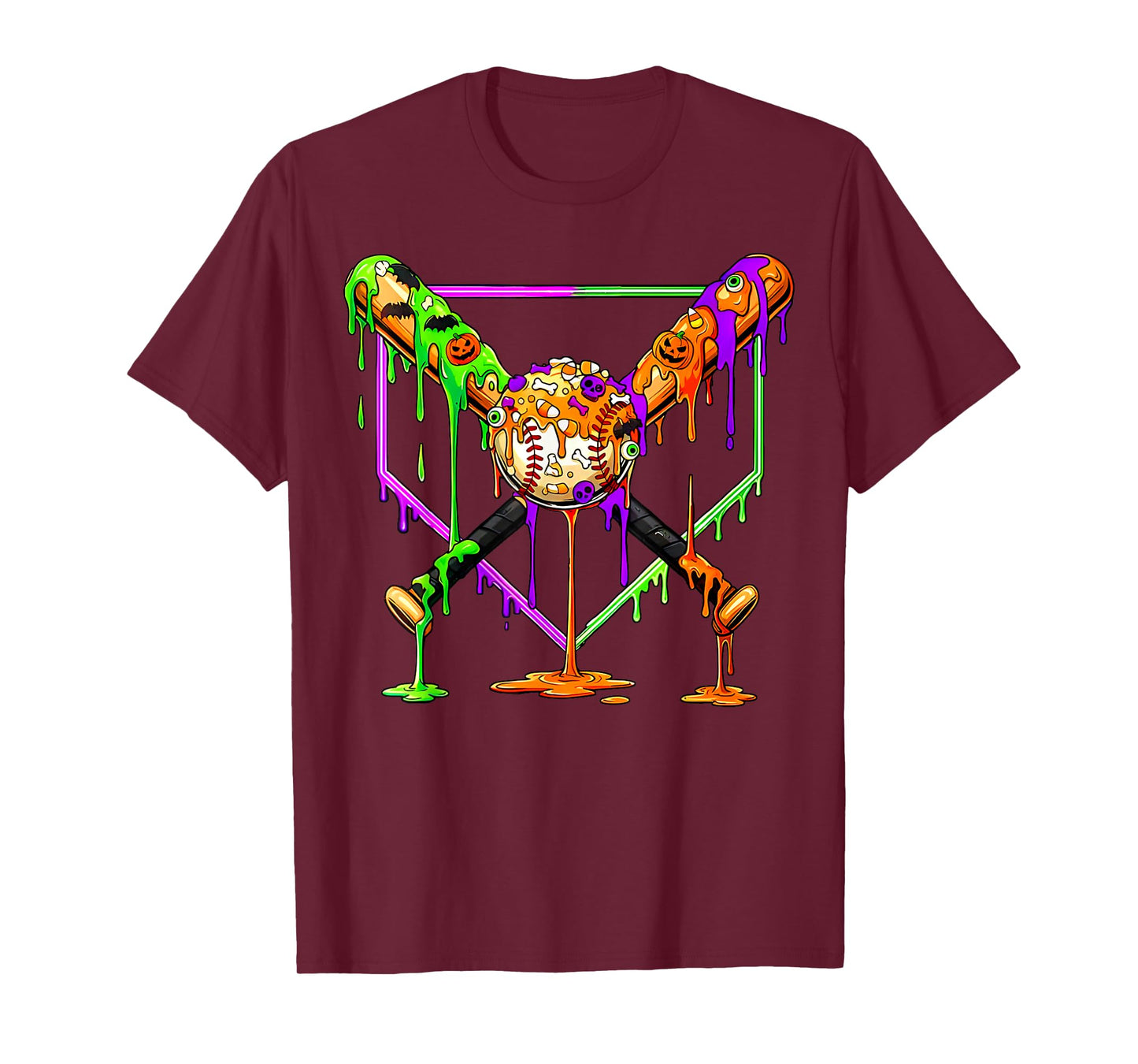 Spooky Baseball Ice Cream Drip Home Plate Dripping Halloween T-Shirt
