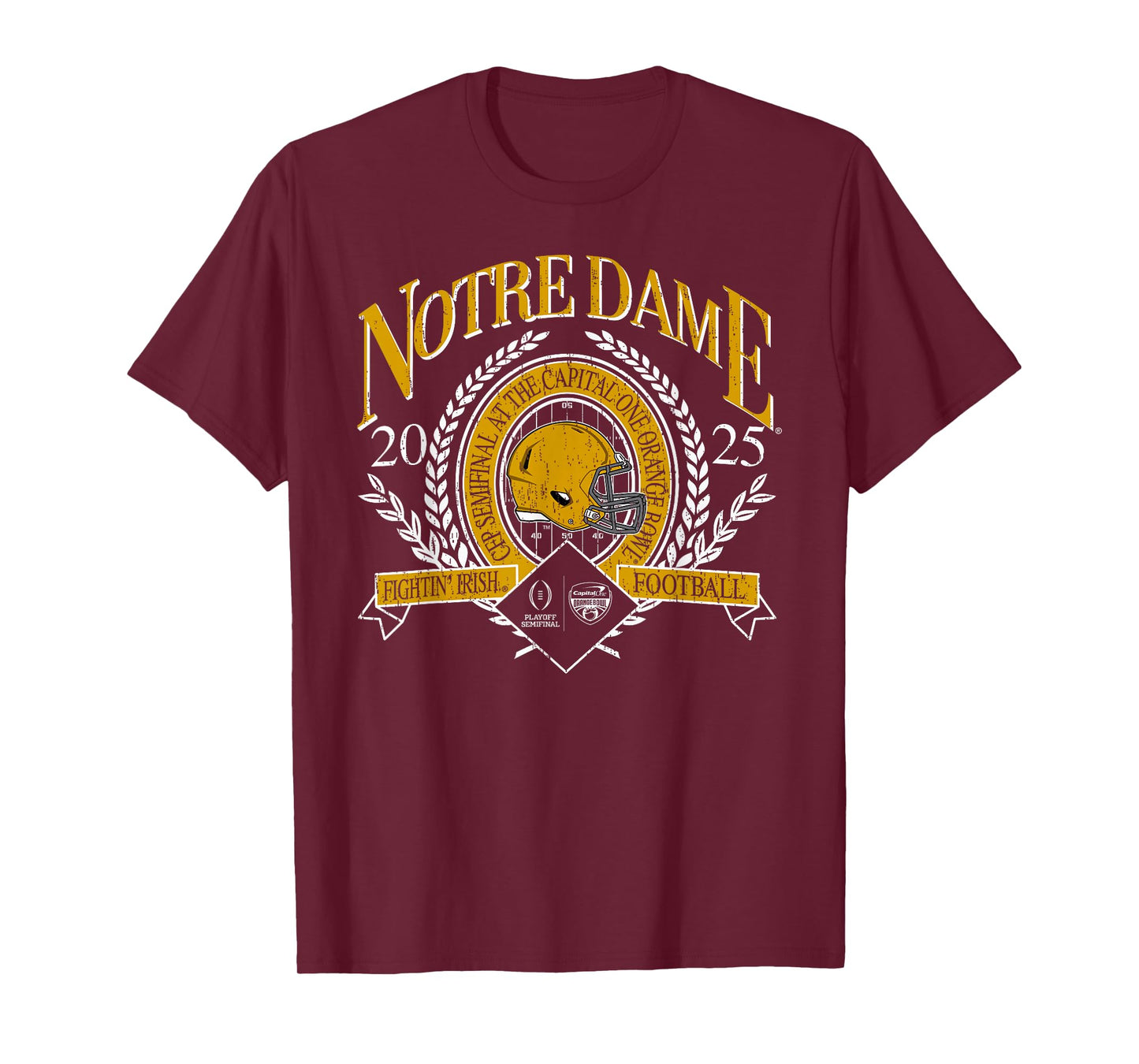 Elite Authentics Unisex-Adult Notre Dame Fighting Irish NCAA T-Shirt, Blue, Small, Short Sleeve, Crew Neck, Classic Fit, Orange Bowl CFP 2025 Vintage Navy