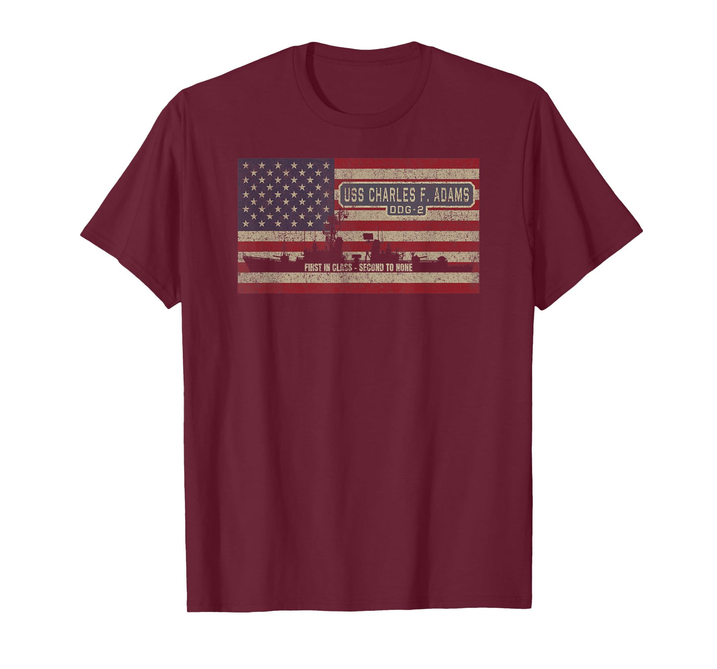 USS Charles F Adams DDG-2 Destroyer Ship USA American Flag T-Shirt