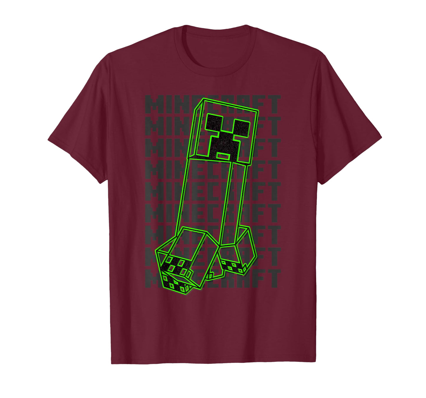 Minecraft Neon Creeper With Repeating Logo Background T-Shirt