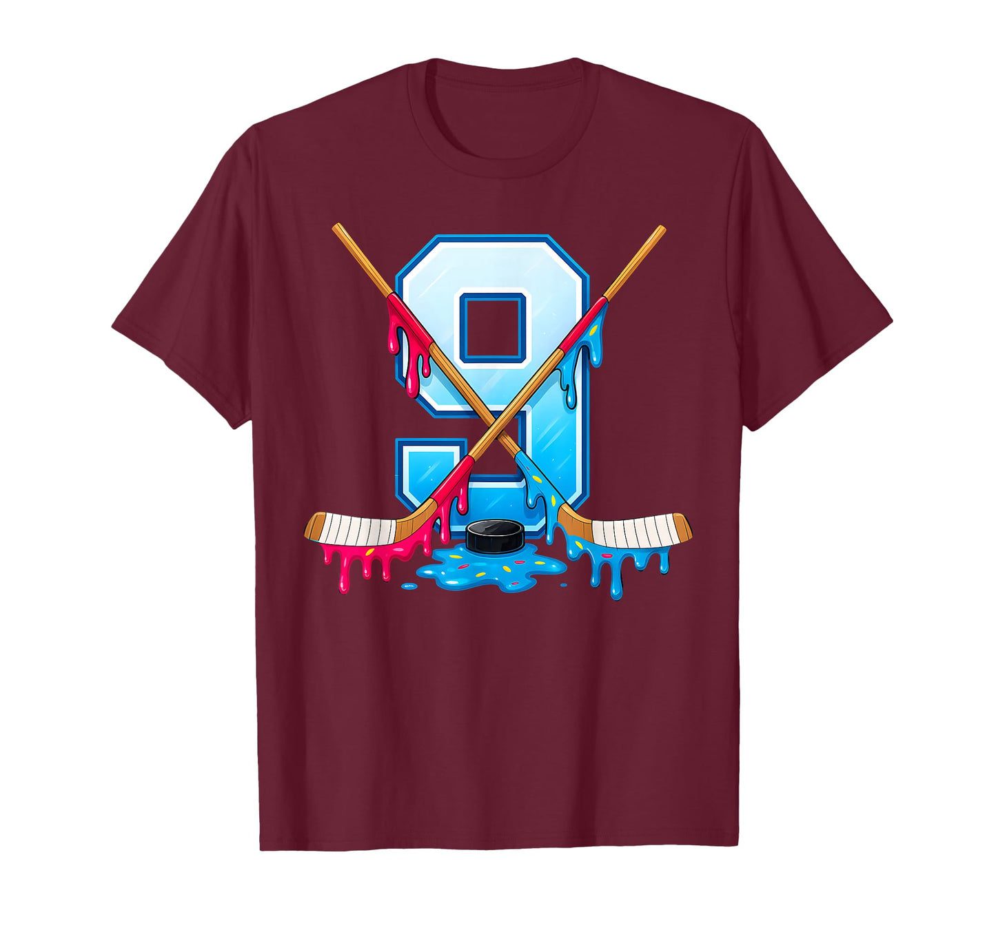 Hockey 9 Year Old Ice Cream Drip Youth 9th Birthday Boys T-Shirt