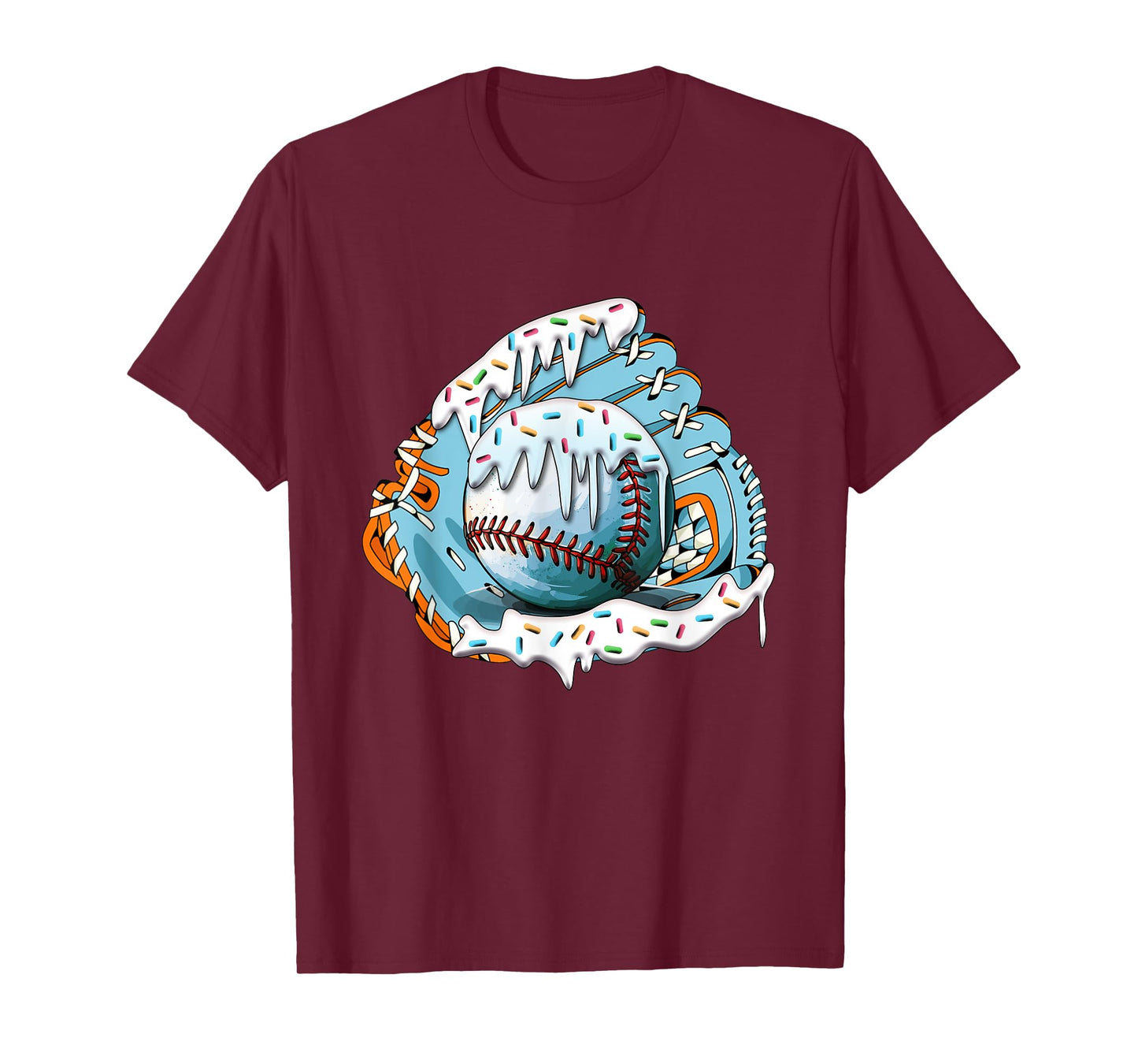 Funny Baseball Drip Ice Cream Sprinkles Baseball Glove T-Shirt