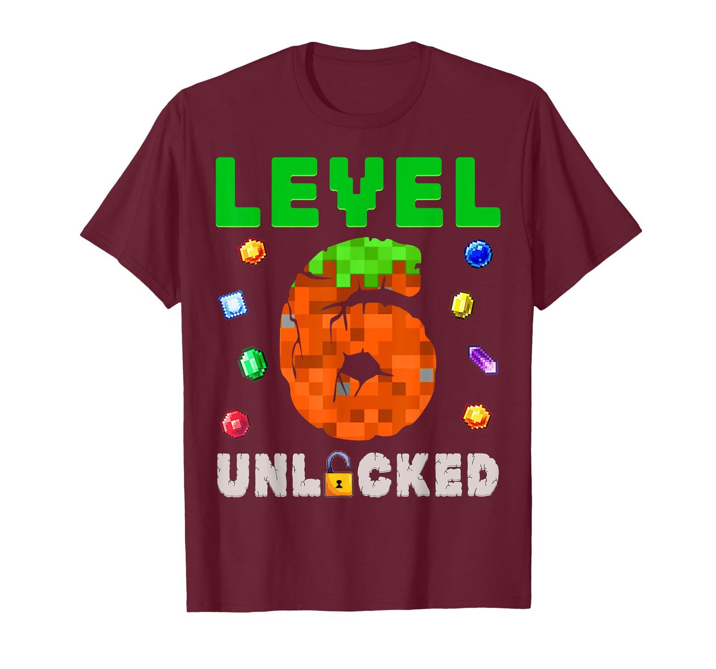 Funny 6th Birthday Boy Level 6 Unlocked Video Game Pixel T-Shirt