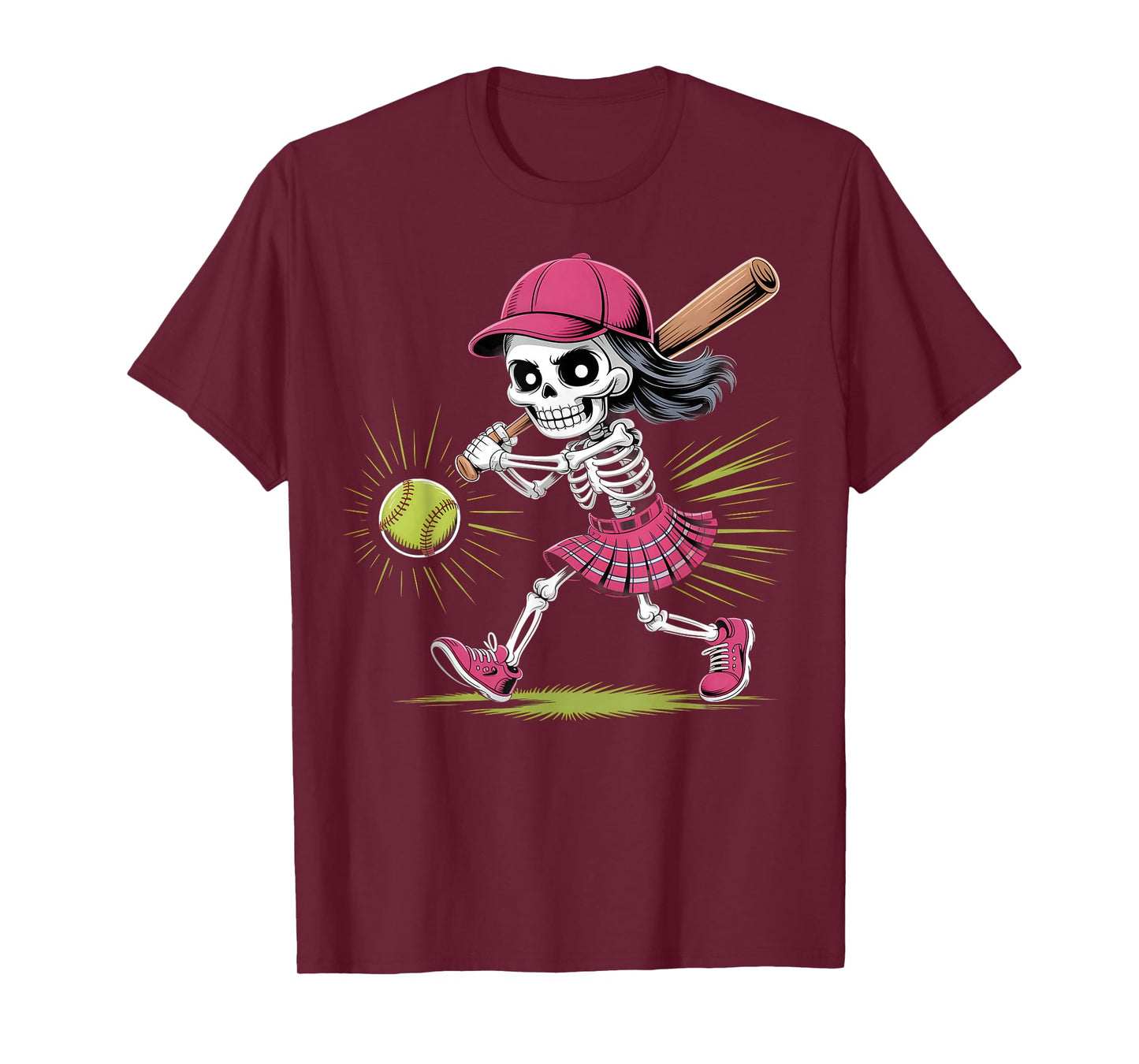 Skeleton Girl Softball Halloween Costume Design T-Shirt