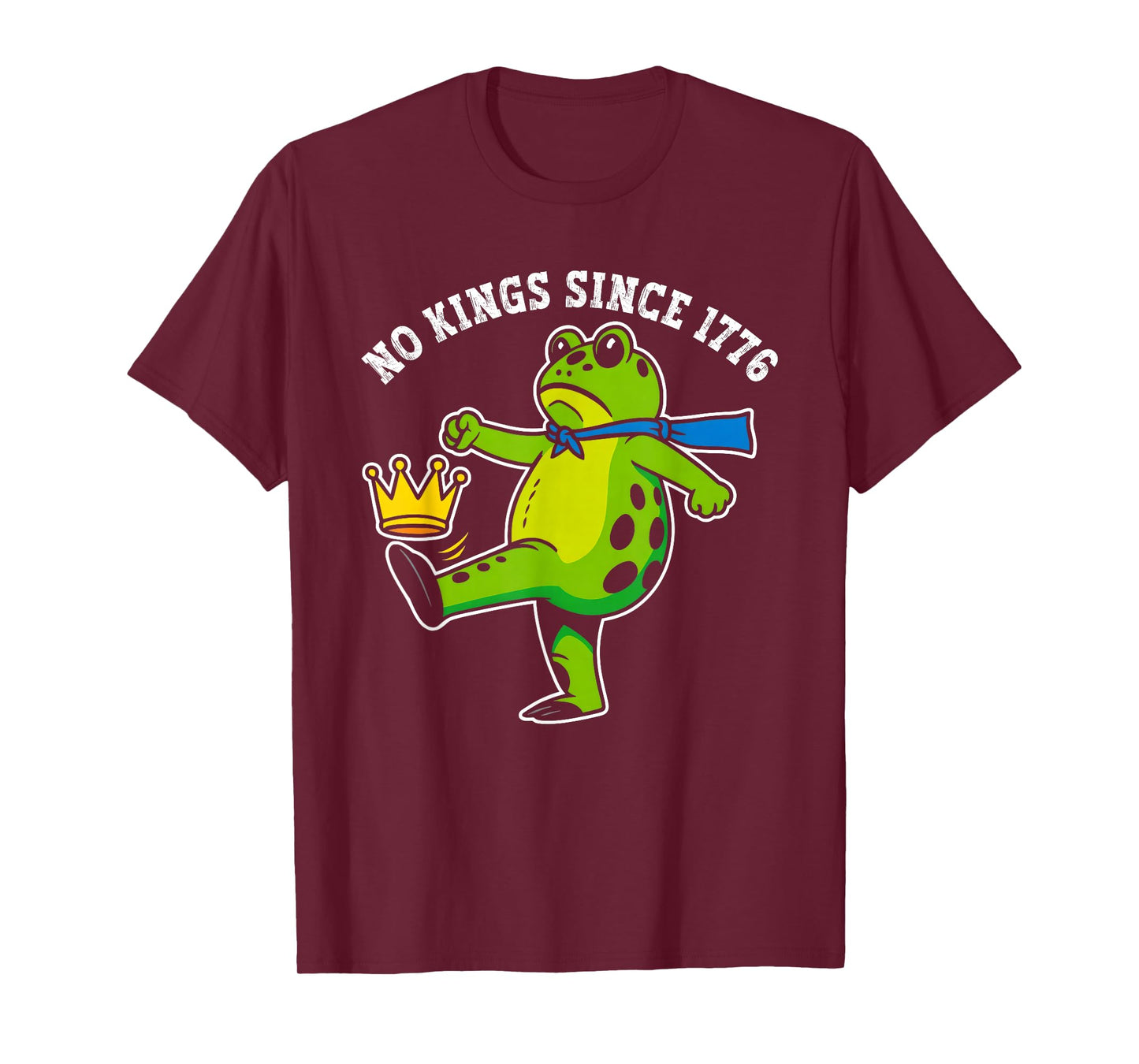 No Kings Since 1776 Portland Frog Kicking Crown Retro T-Shirt