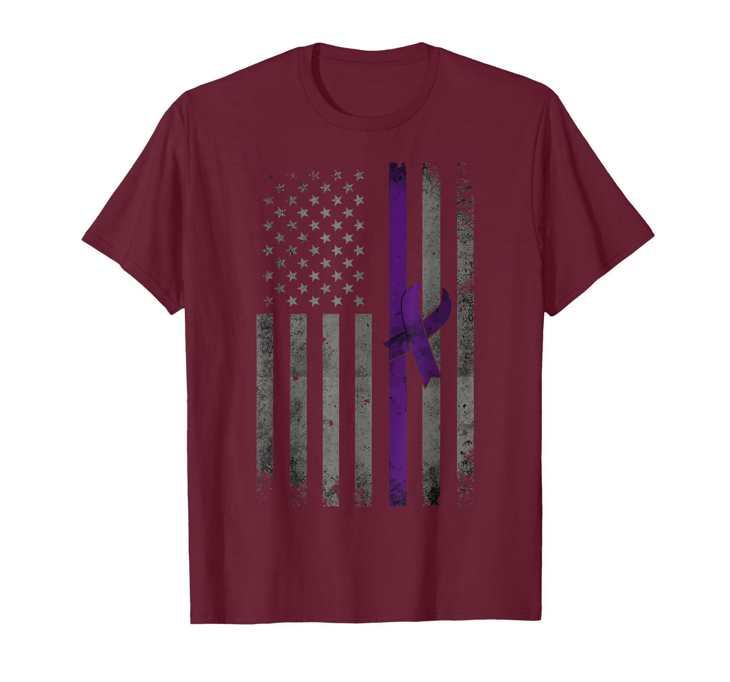 Vintage American Flag Alzheimer's Awareness Purple Ribbon T-Shirt