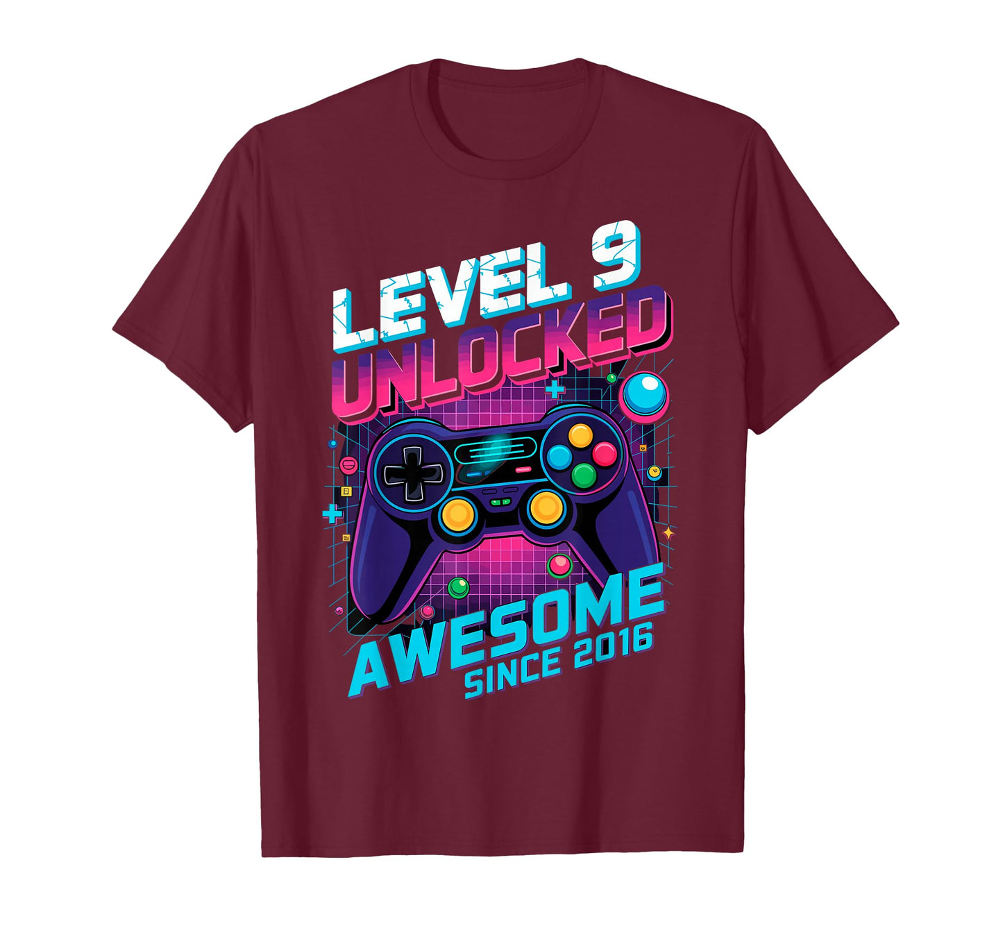 Awesome Since 2016 9th Birthday Level 9 Unlocked Gamer T-Shirt