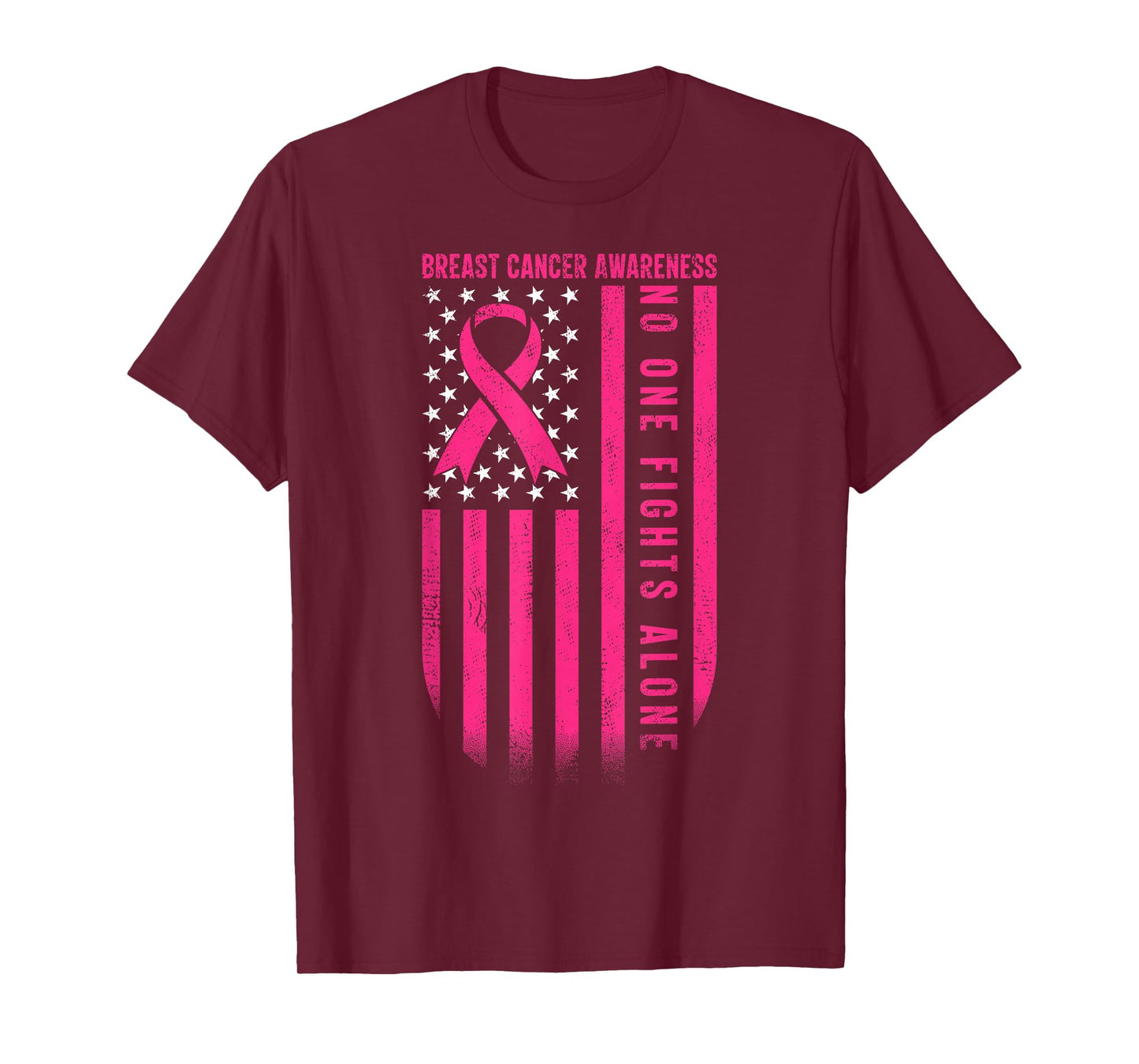 No One Fights Breast Cancer Alone American Flag Pink Ribbon T-Shirt