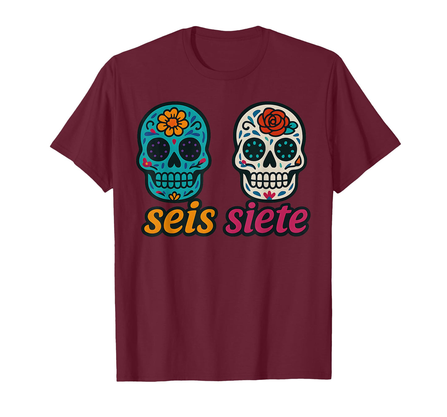 SEIS Siete Mexican Los Muertos Calaveras Sugar Skull 67 Boys T-Shirt