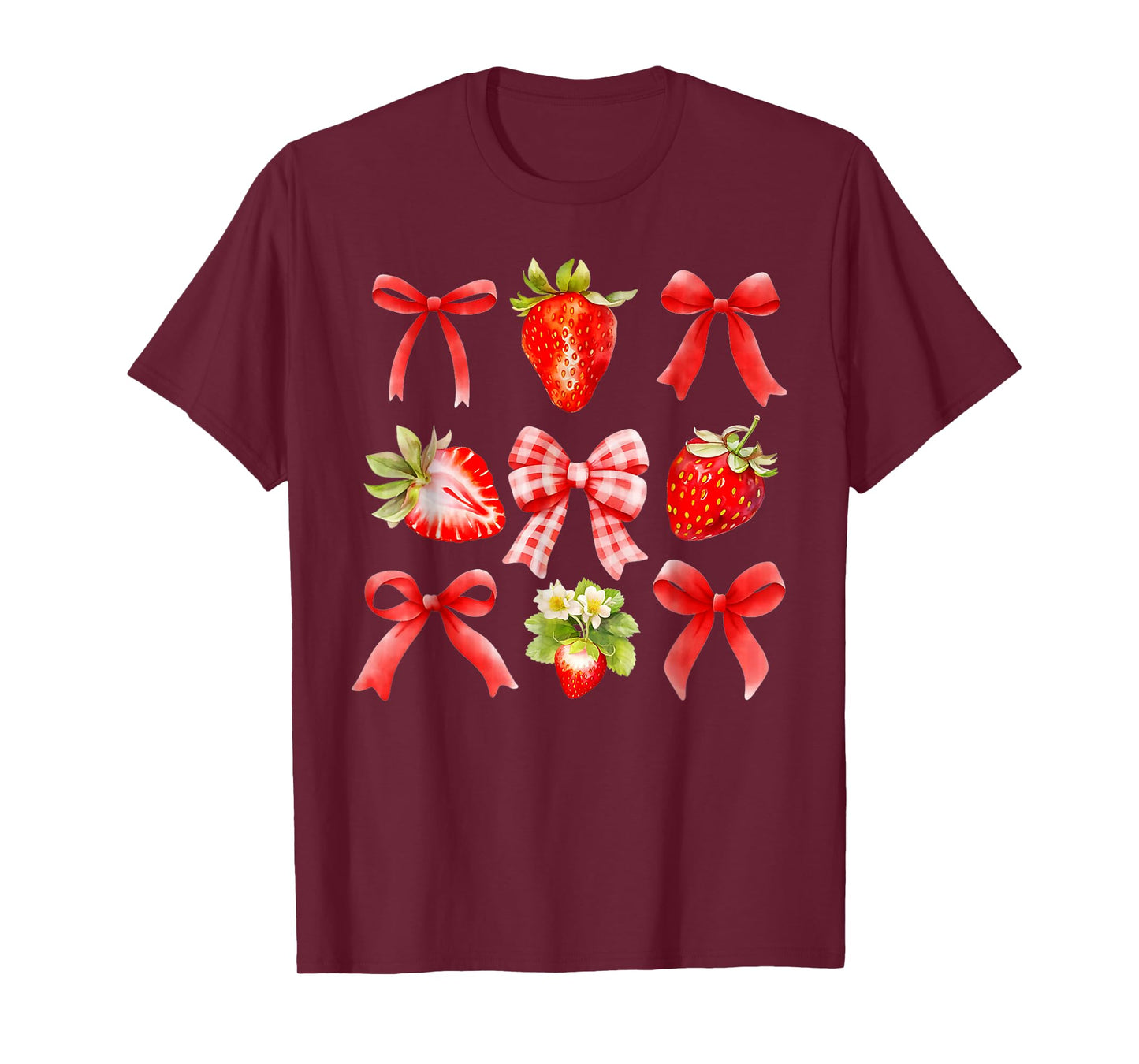 Strawberry Coquette Bow Strawberries Festival Girls Women T-Shirt