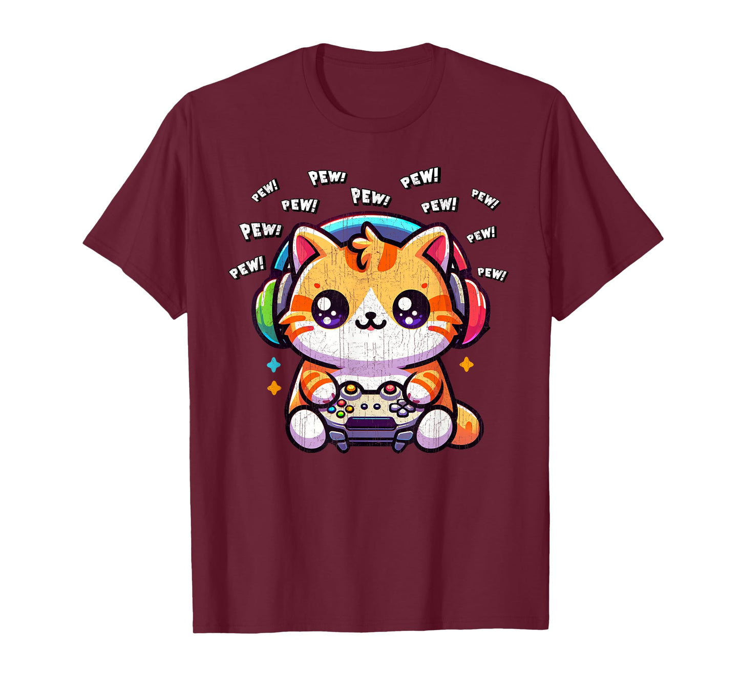 Cat Gamer Pew Funny Video Games Vintage Boys Men Girls T-Shirt