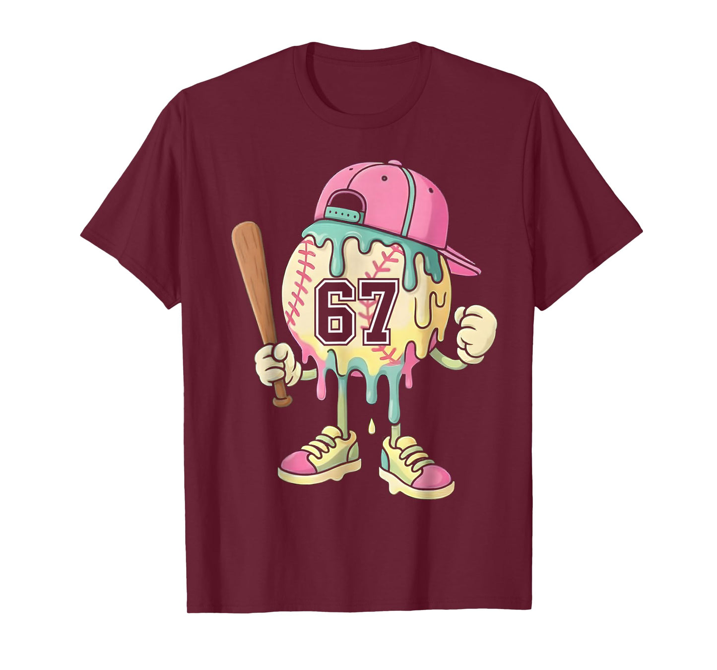 Baseball Ice Cream Drip 67 Boys and Girls Batter Game Day T-Shirt