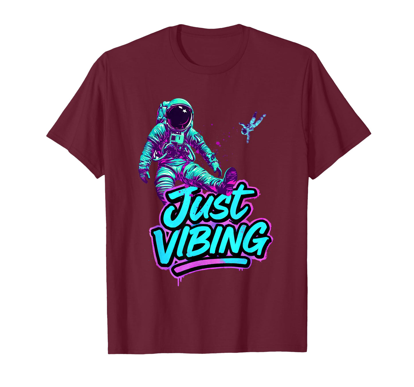 Purple and Teal Astronaut Just Vibing Graphic for Men T-Shirt