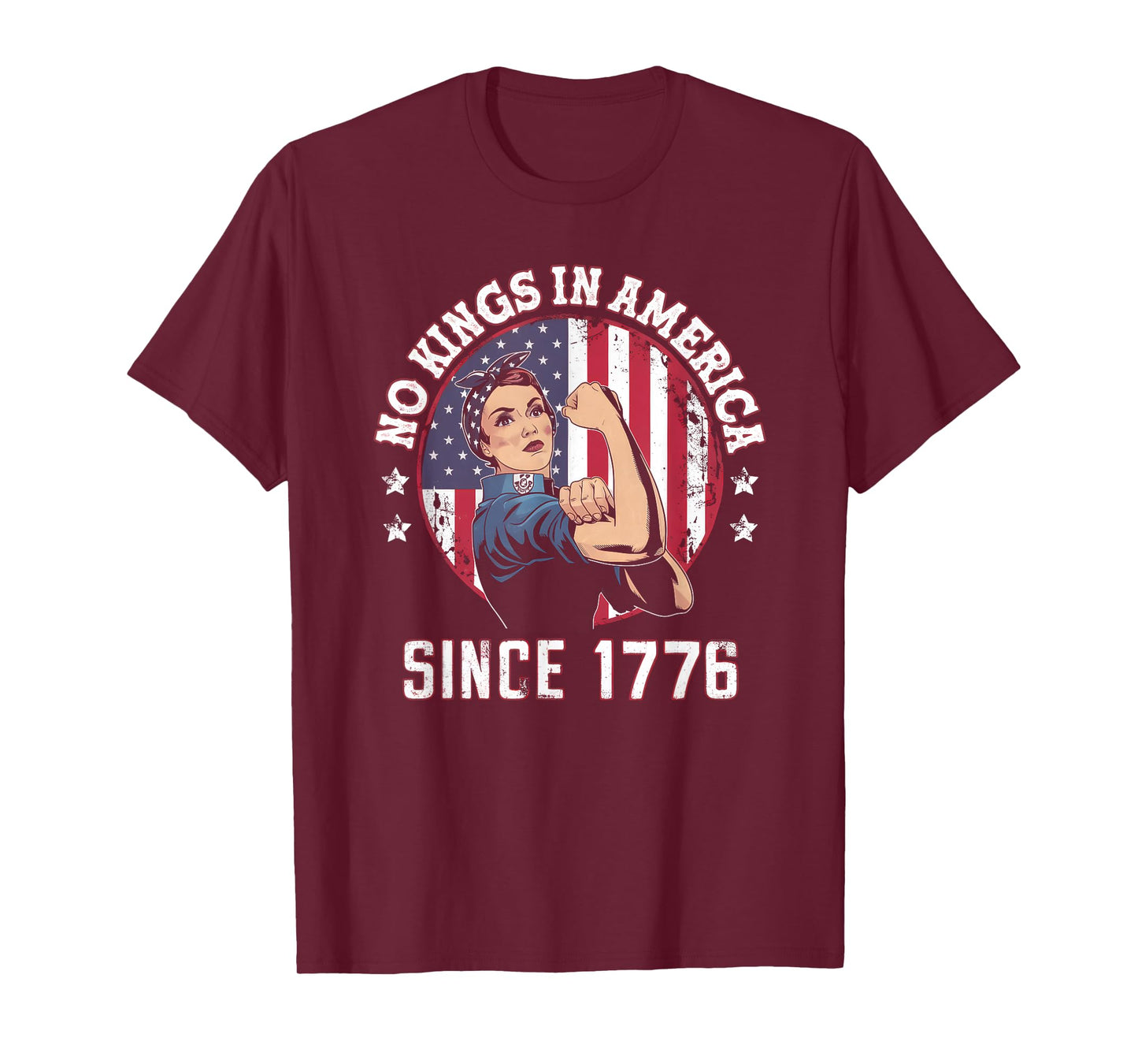 No Kings in America Women Messy bun USA Flag T-Shirt