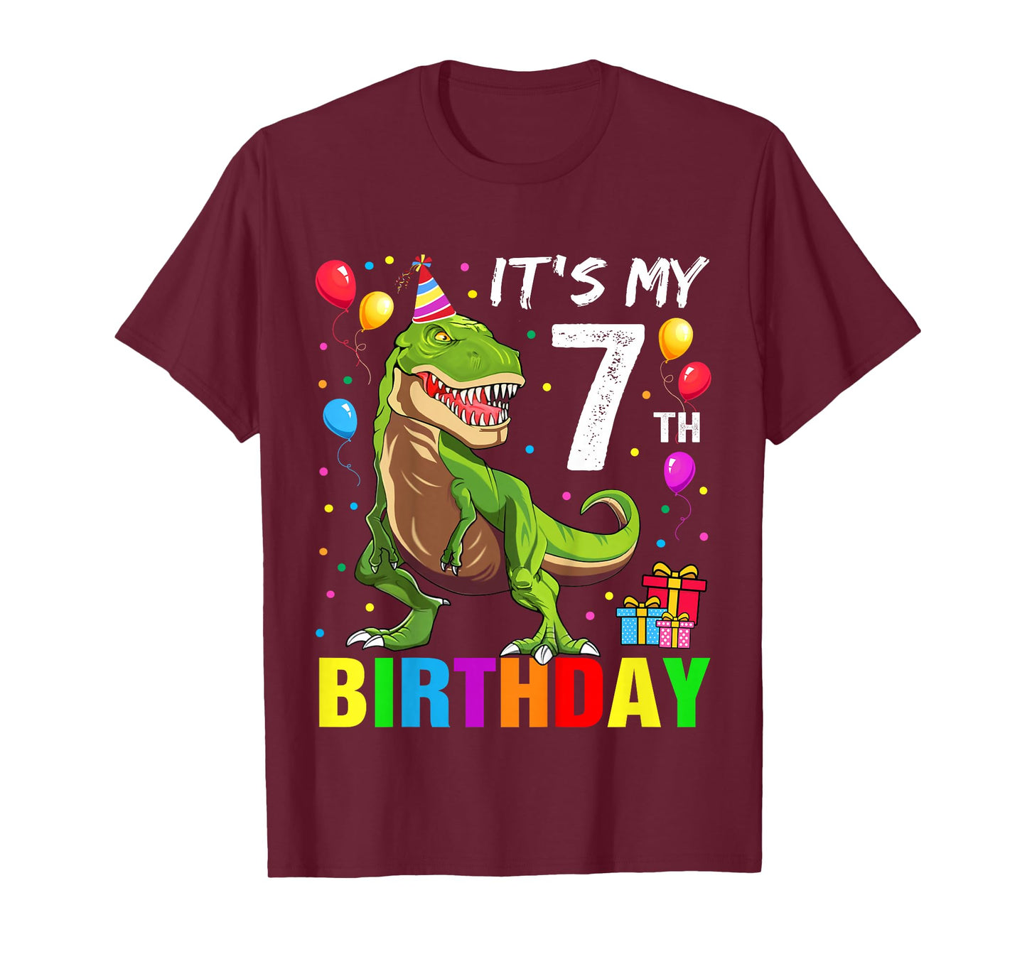 Kids It's My 7th Birthday Happy 7 Year T-Rex Boys T-Shirt