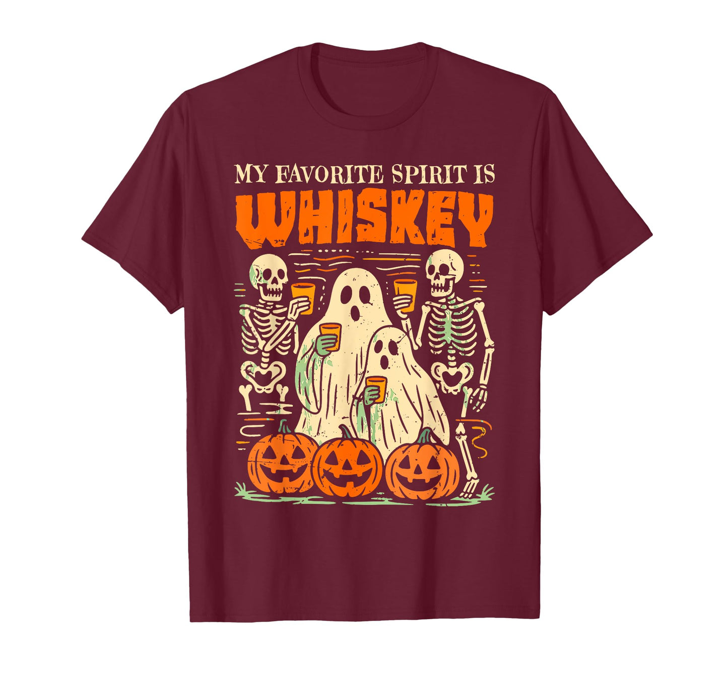 Funny Ghost Halloween Costume My Favorite Spirit Is Whiskey T-Shirt