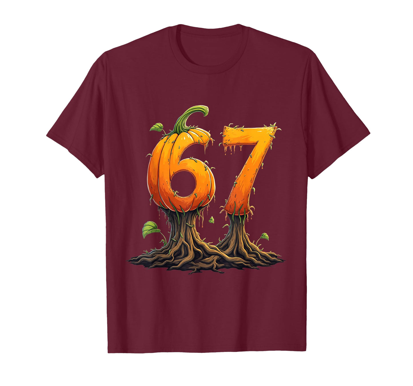 67 Halloween Brainrot Meme 6 7 Numbers Six Seven Pumpkin T-Shirt