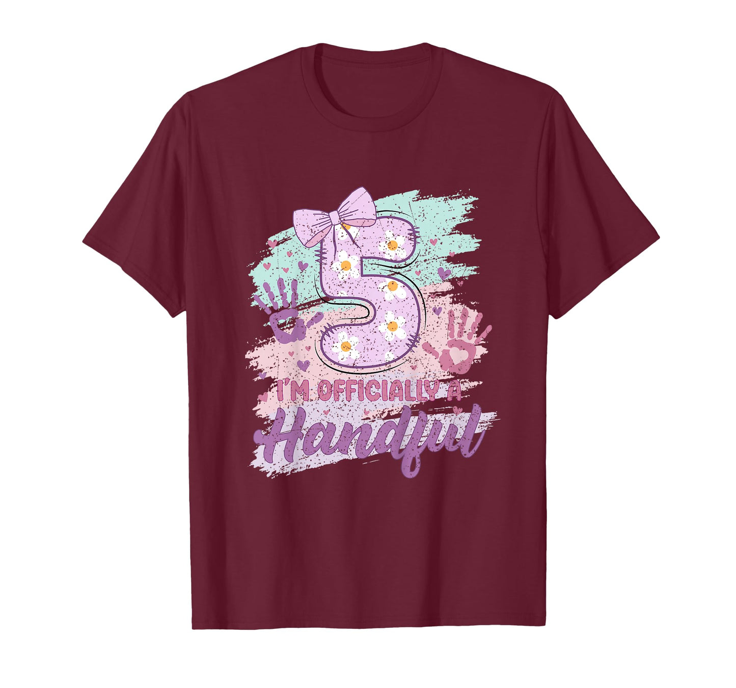 Kids I'm Officially A Handful Five Pink Bow 5th Birthday Girls 5 T-Shirt