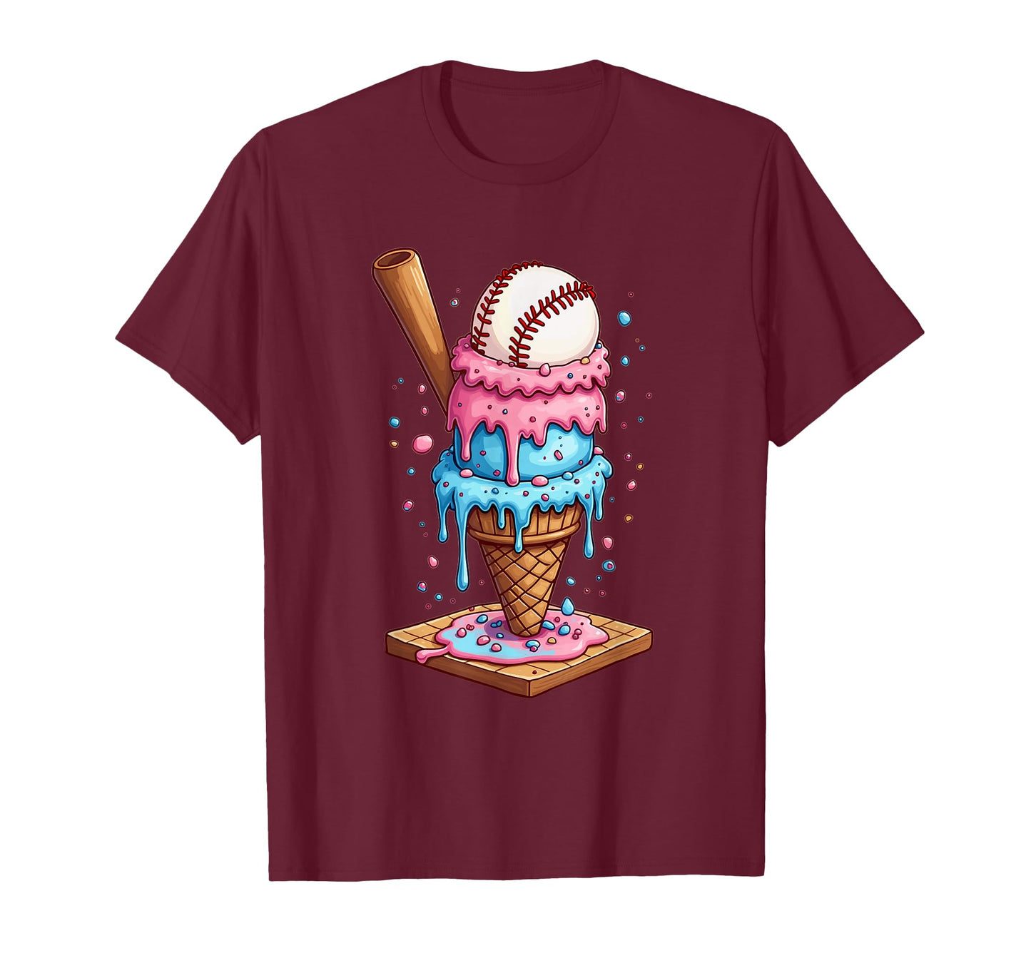 Funny Baseball Ice Cream Dripping Cone For Men Women Boys T-Shirt