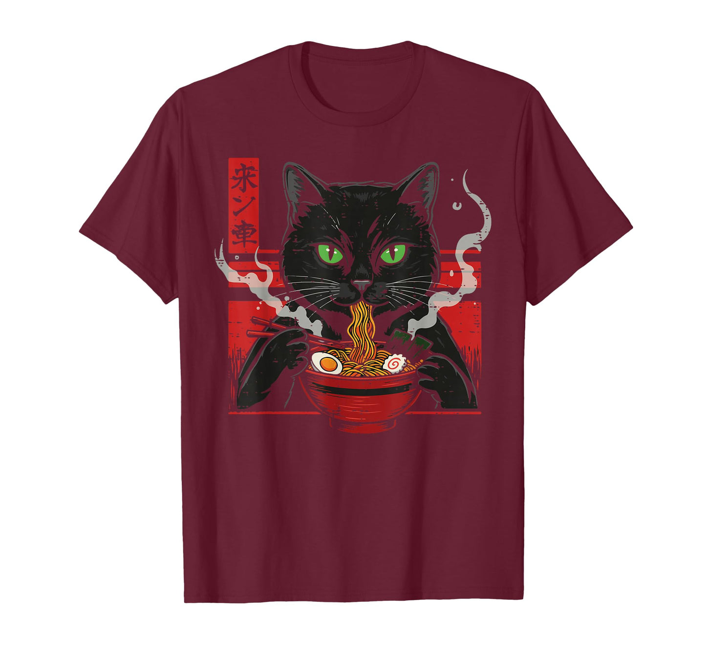 Black Cat Eating Ramen Japanese Food Noodle Men Women Kids T-Shirt