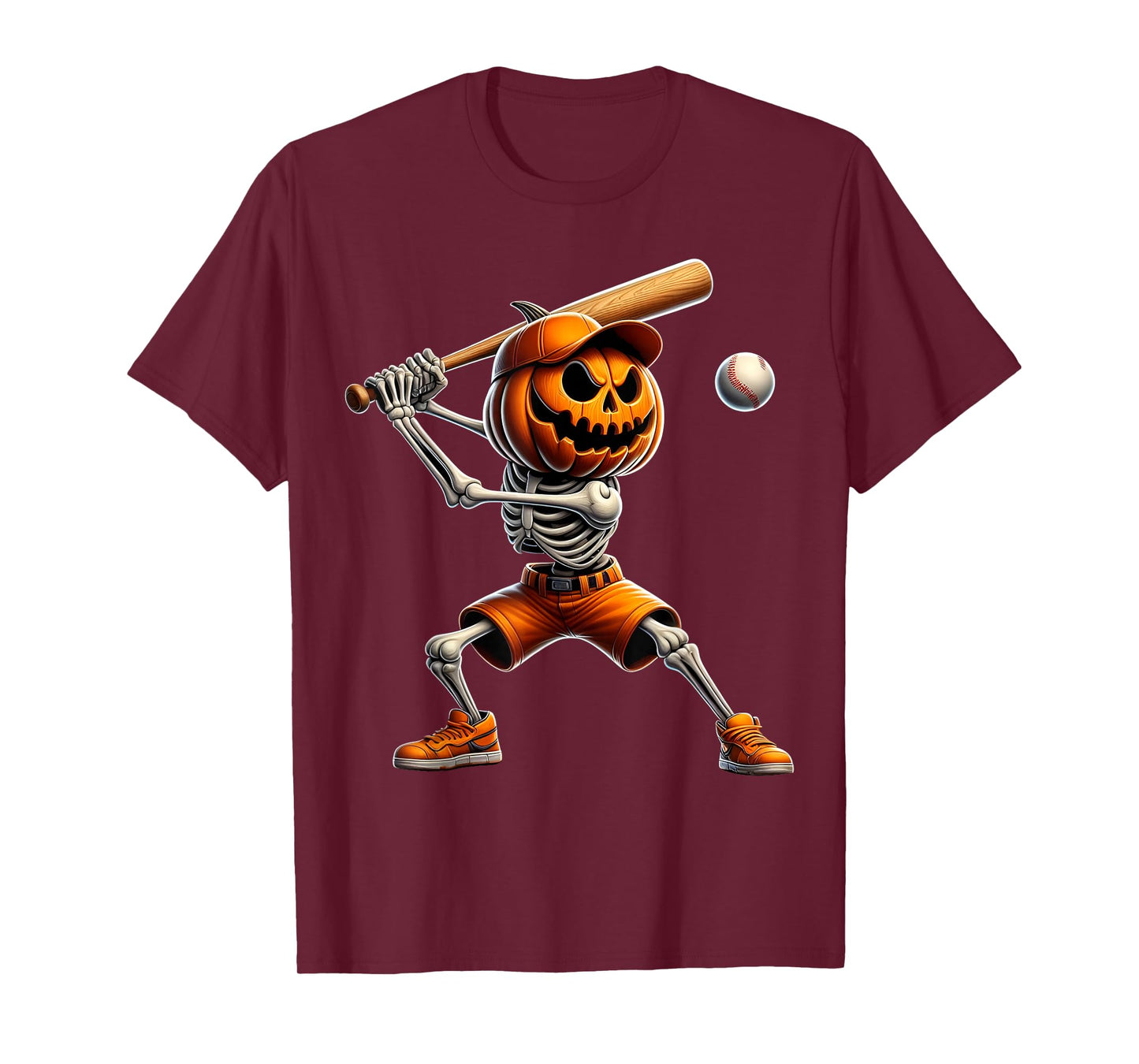 Skeleton Baseball Halloween Pumpkin Costume Boys Kids Women T-Shirt