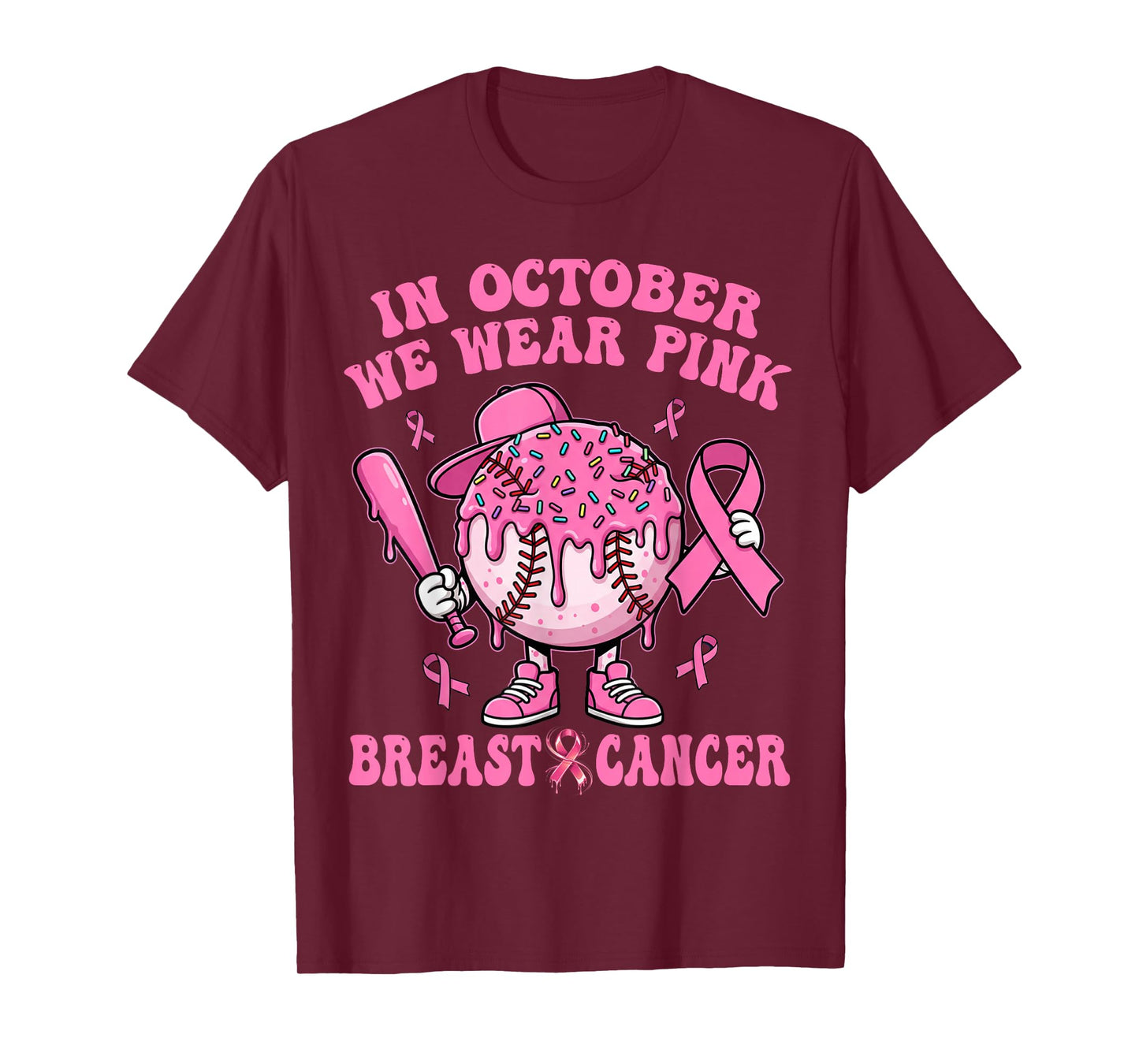in October We Wear Pink Breast Cancer Awareness Baseball T-Shirt