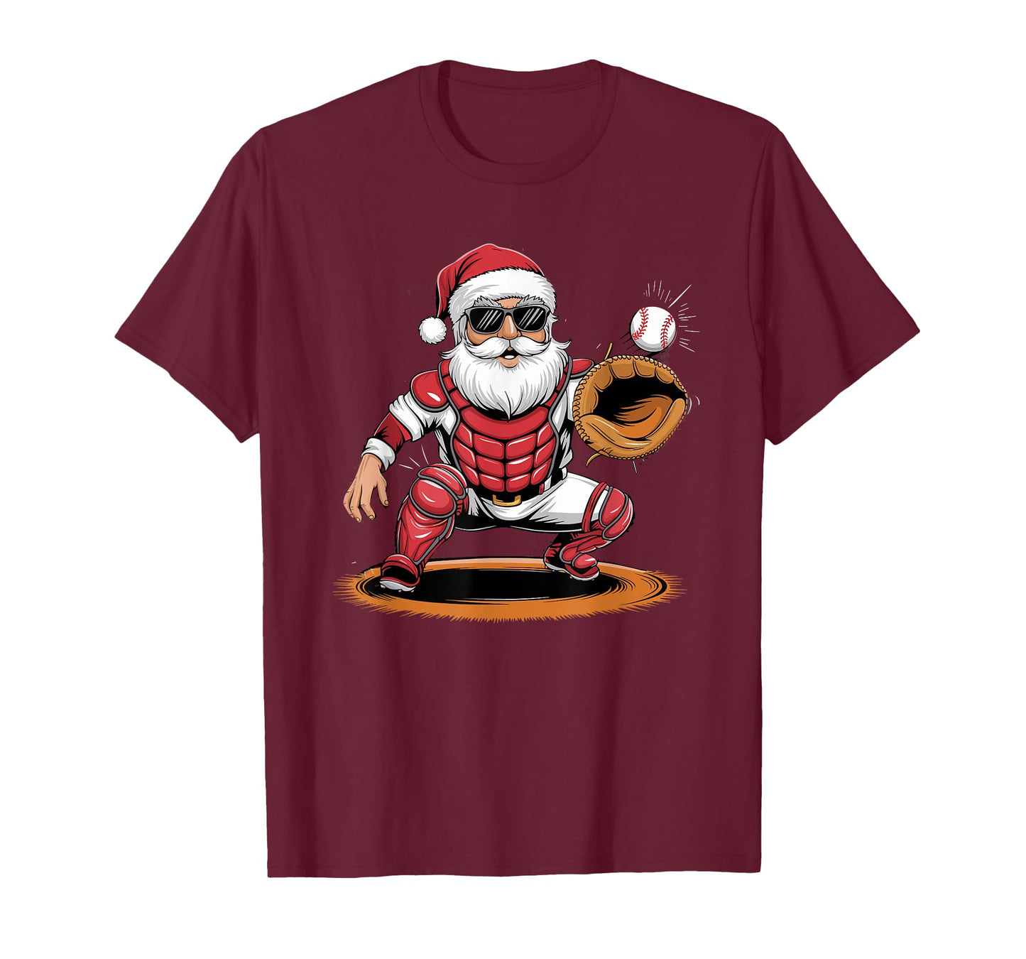 Santa Playing Baseball As Catcher Boys Teens Christmas T-Shirt