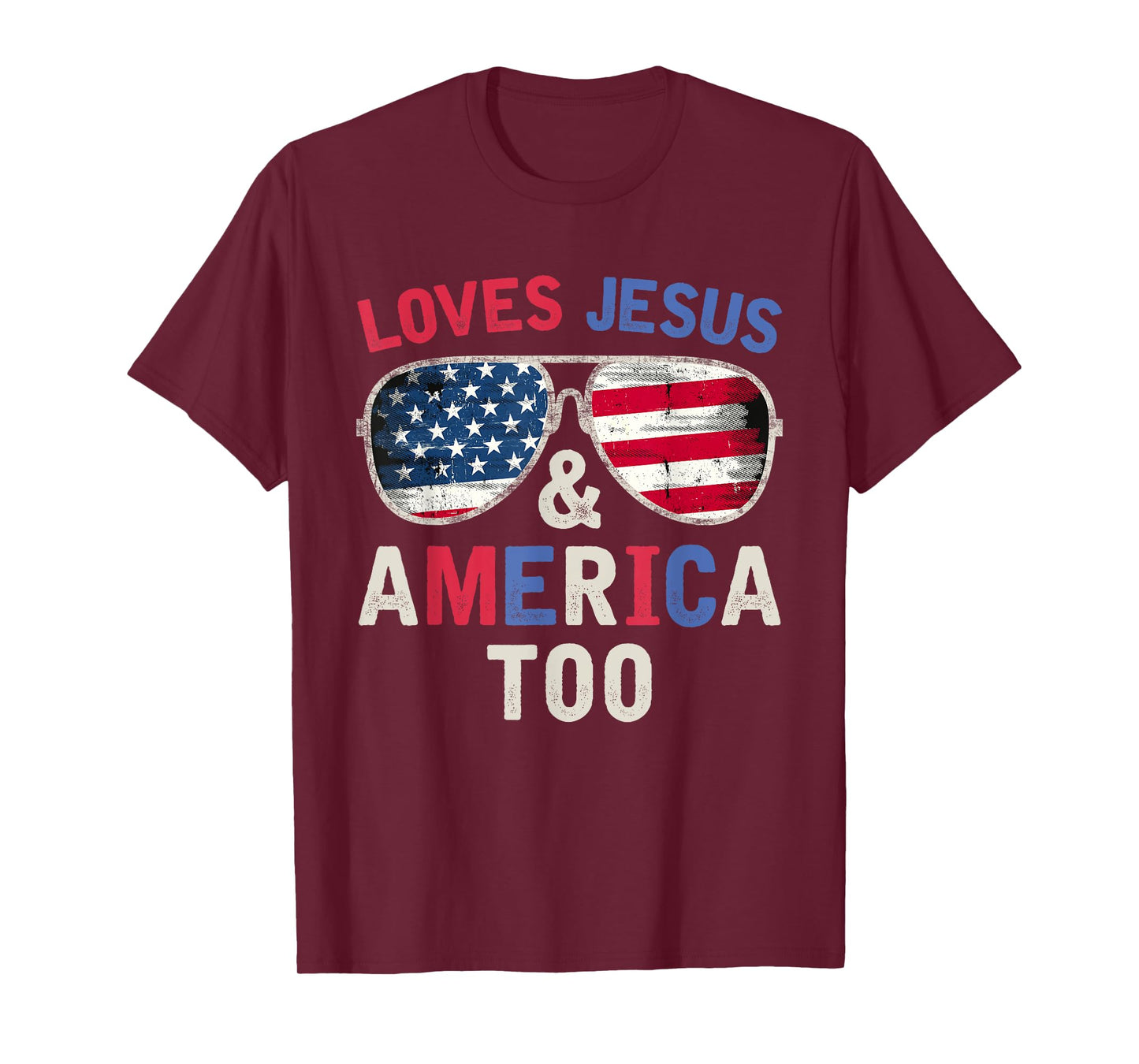 Loves Jesus and America Too God Christian Groovy 4th of July T-Shirt