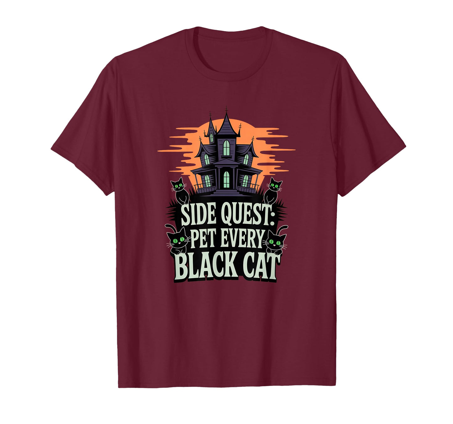 Side Quest: pet Every Black cat, Funny cat Gaming Halloween T-Shirt
