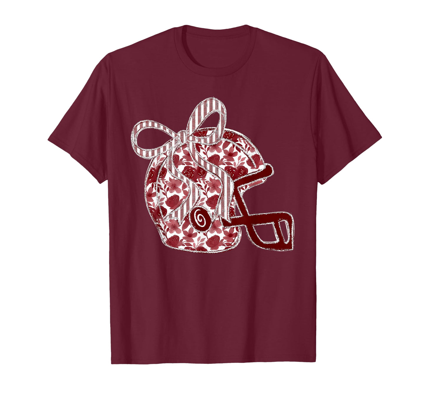 Maroon Floral Football Helmet Coquette Bow Touchdown Season T-Shirt