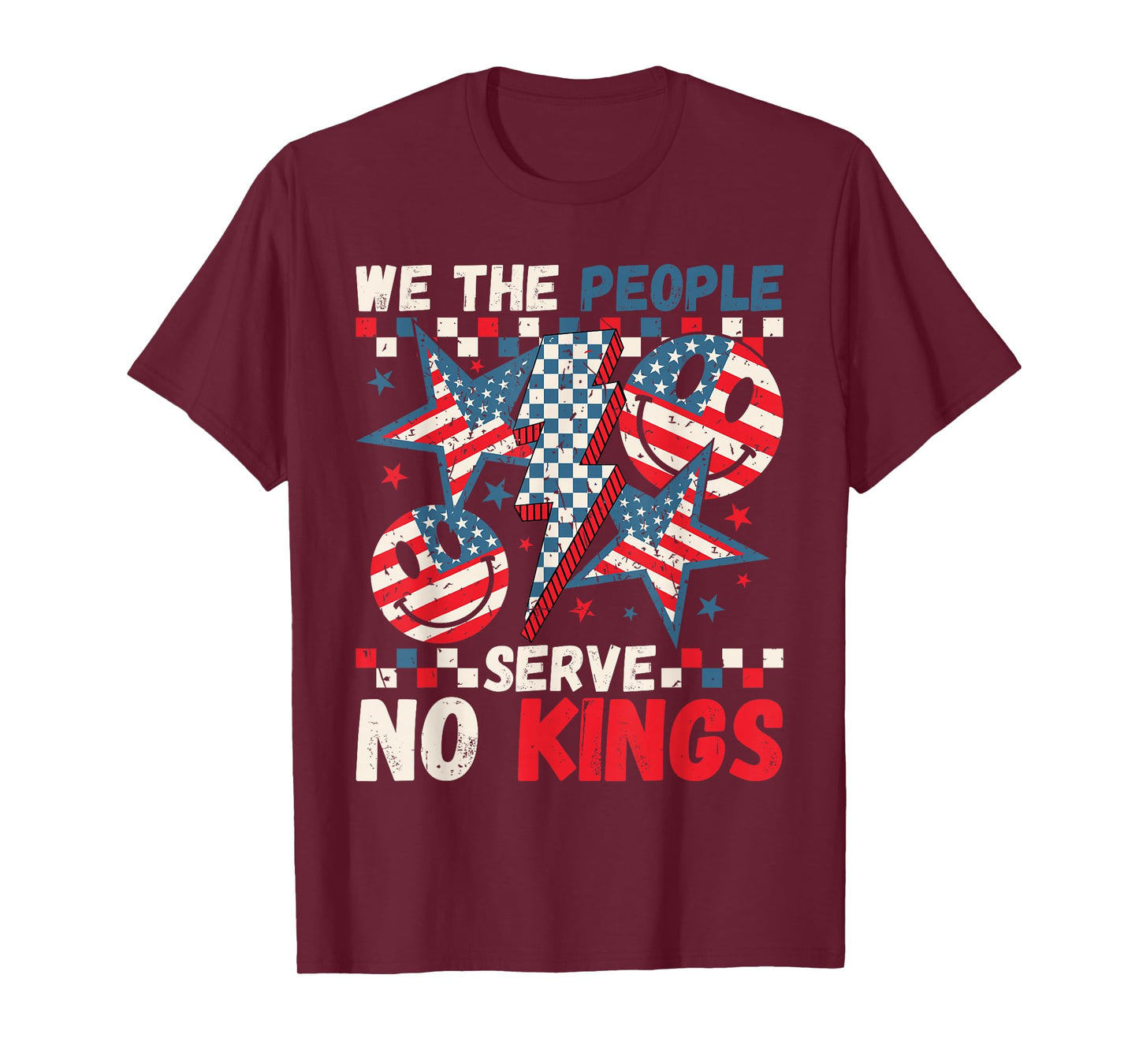 We The People Serve No Kings Checkered Bolt American T-Shirt