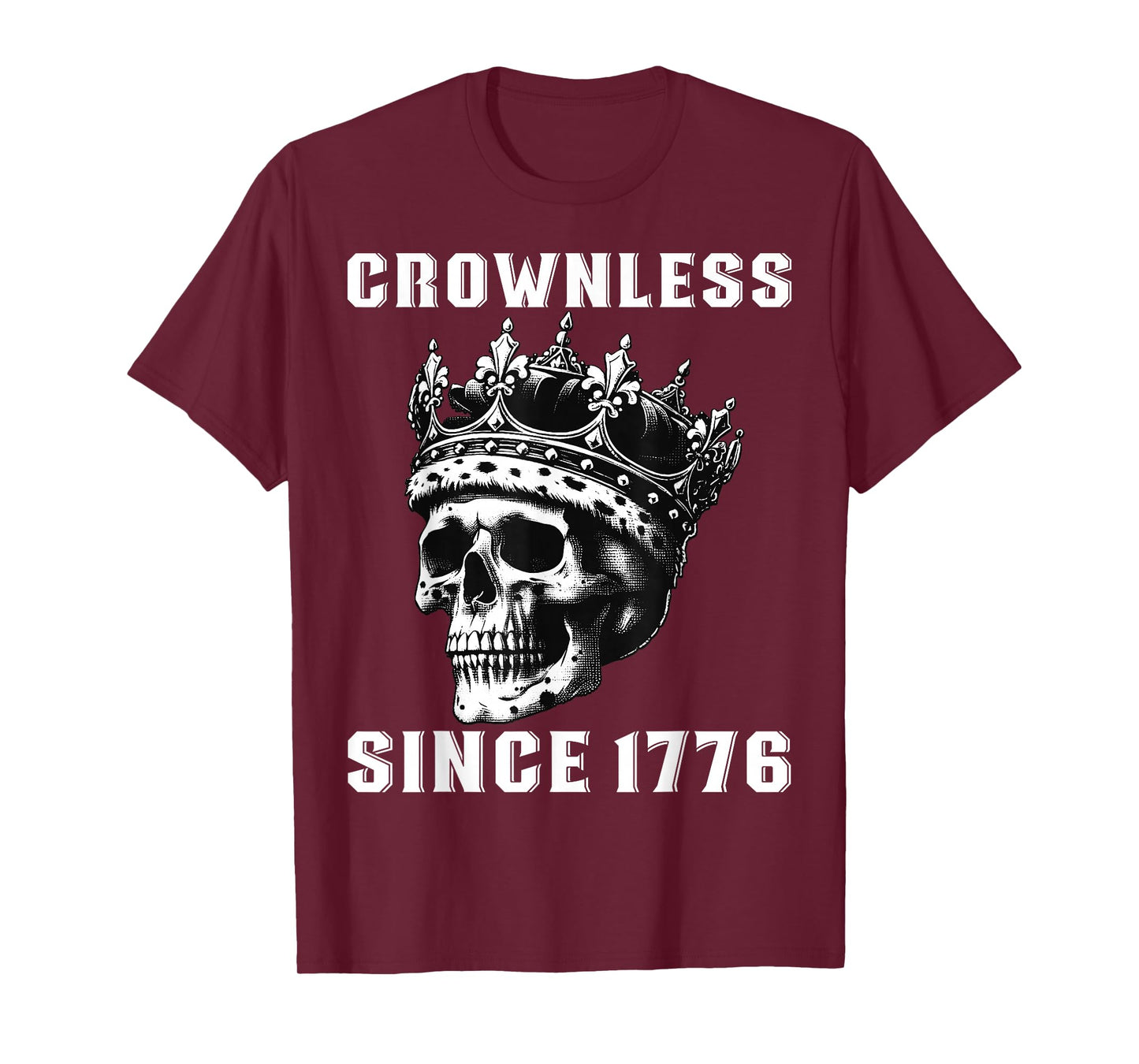 Crownless Since 1776, No Kings Protest Skull Patriotic USA T-Shirt