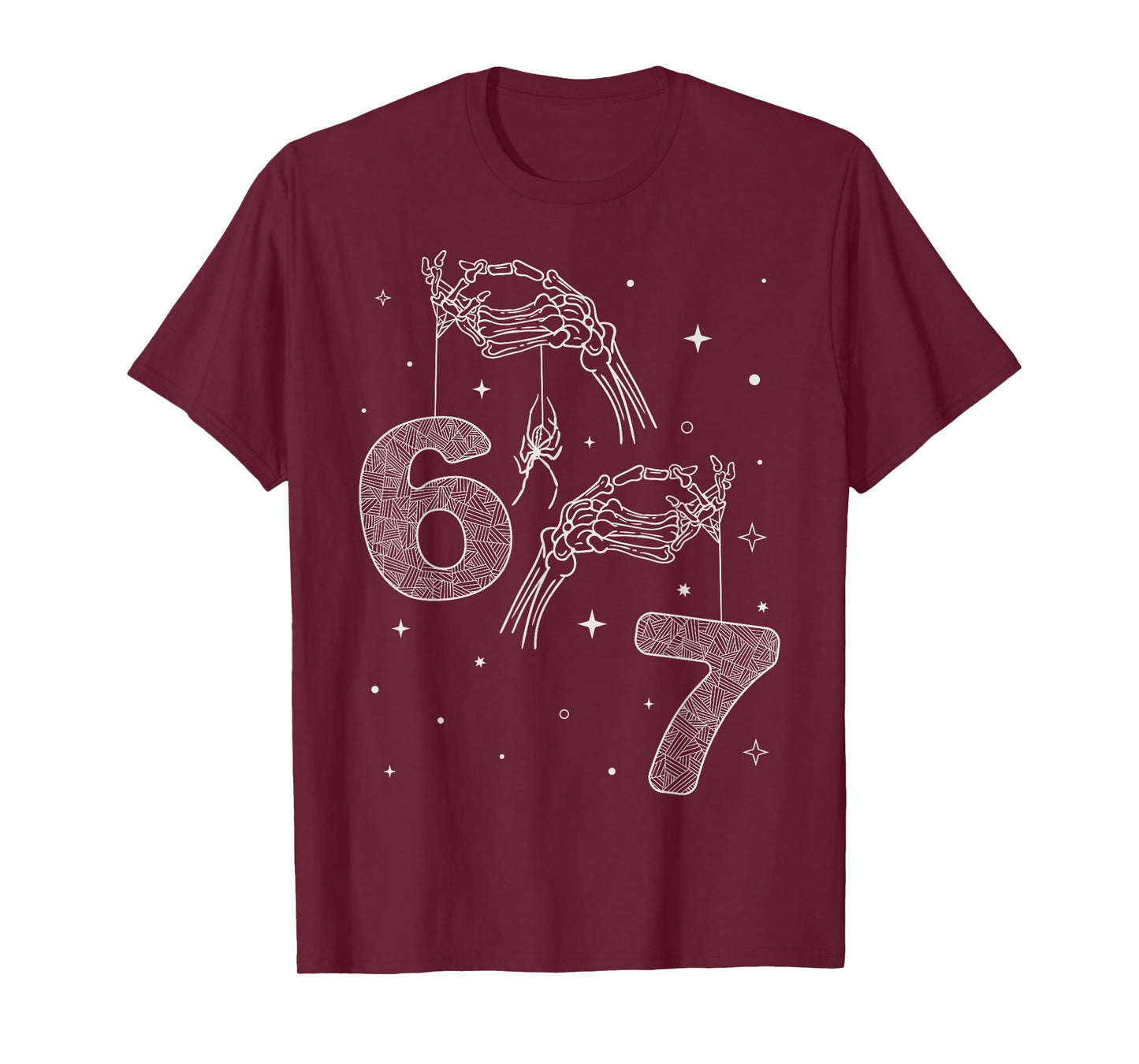67 Meme Skeleton Hand Funny Halloween Six Seven Teens T-Shirt
