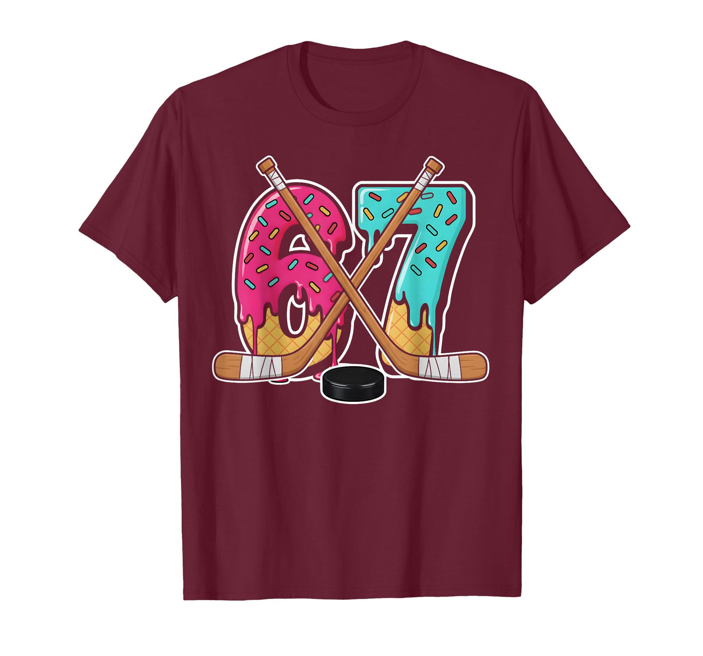 67 Ice Cream Drip Hockey Gen Alpha Slang Six Seven Meme T-Shirt