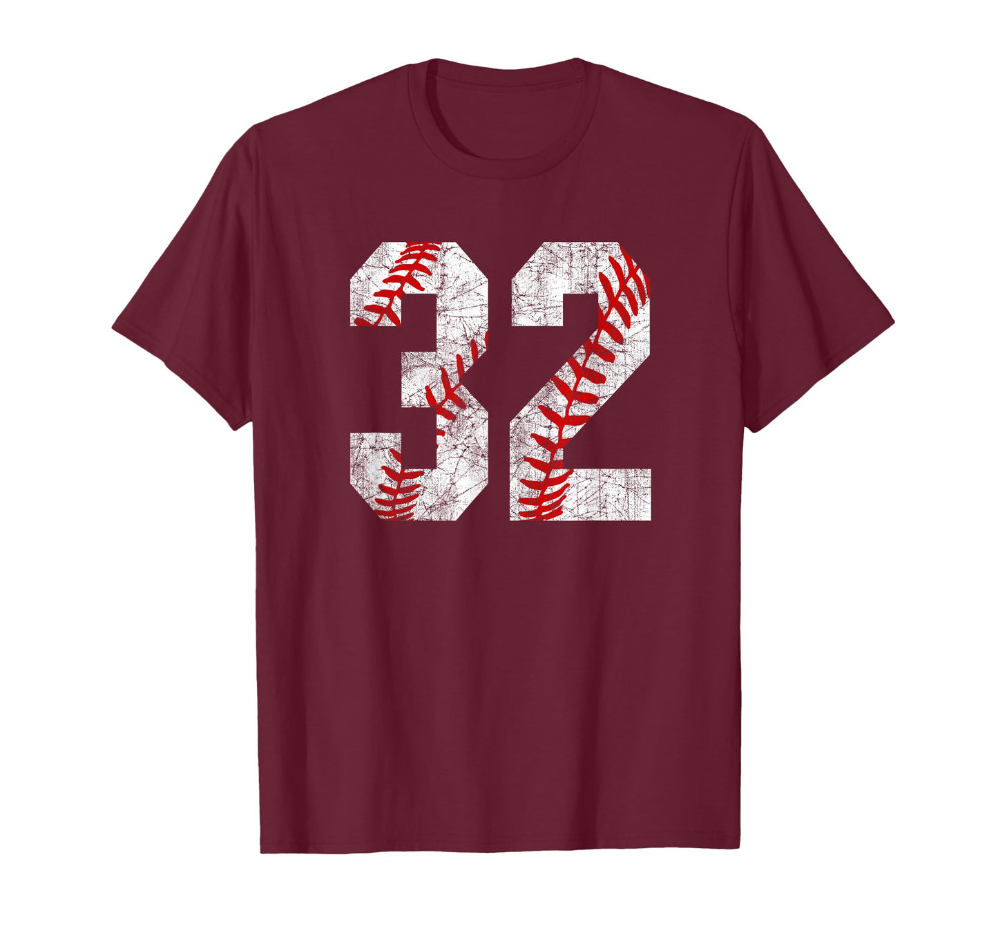 Distressed Baseball Number 32 Jersey Uniform Player Fan T-Shirt
