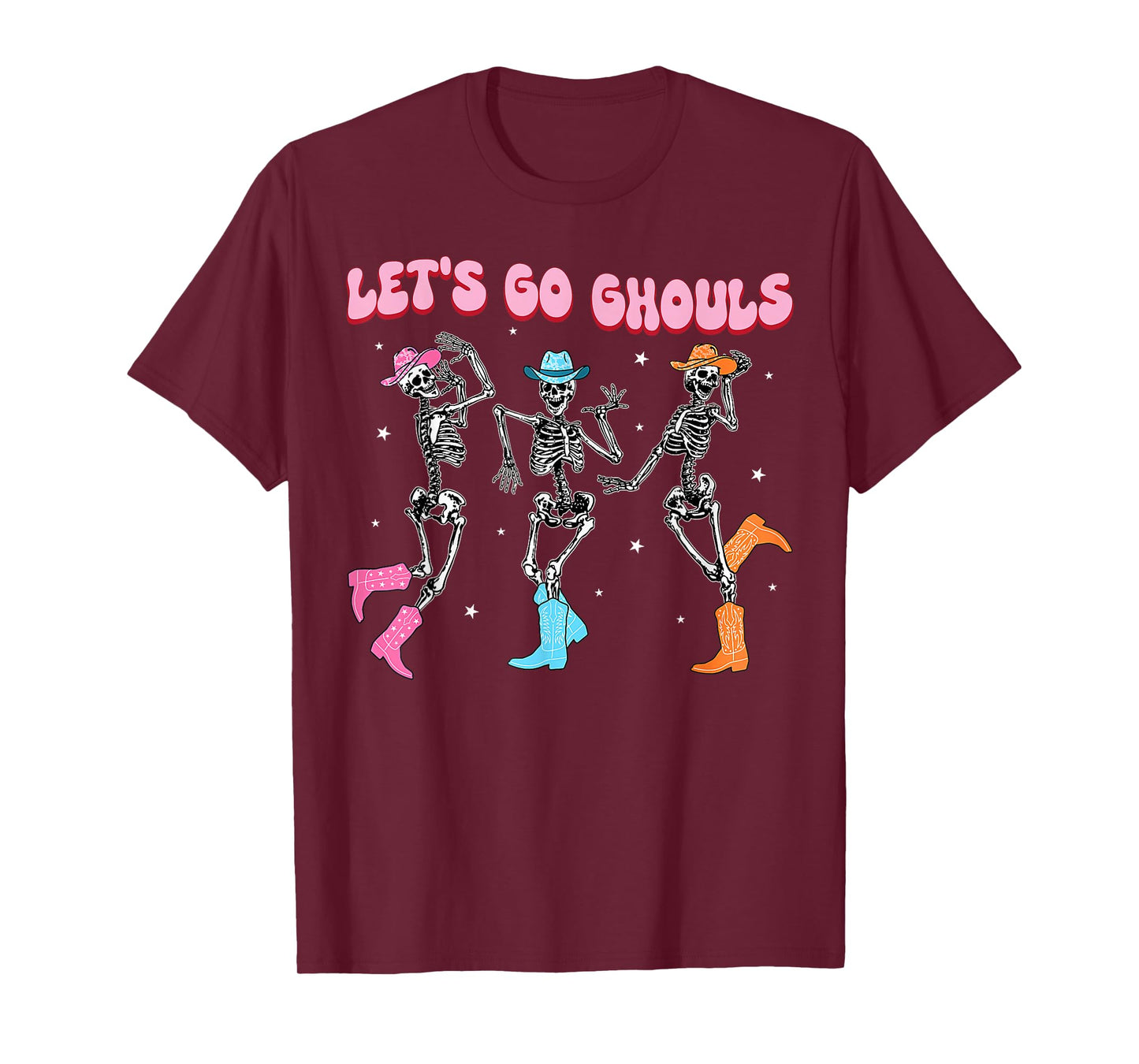 Girl Cowgirl Lets Go Ghouls Halloween Ghost Dancing Skeleton T-Shirt