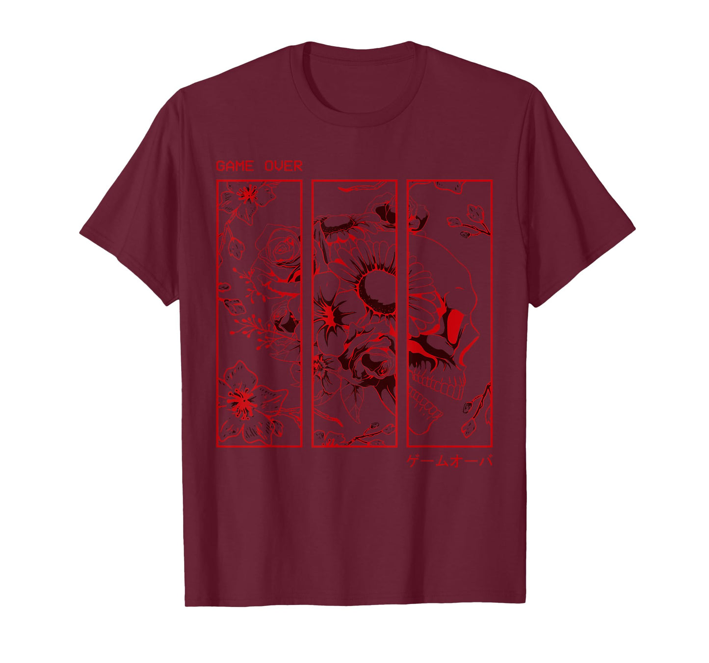 Soft Grunge Aesthetic Skull Roses Japanese Game Over T-Shirt