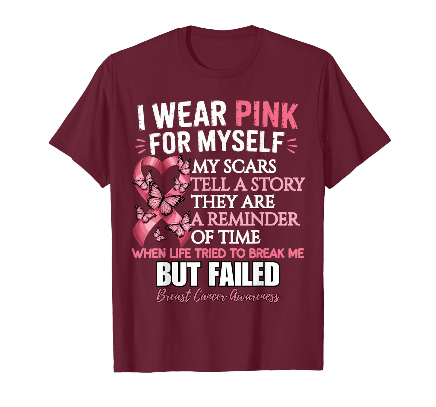 I Wear Pink for Myself Butterfly Ribbon Breast Awareness T-Shirt