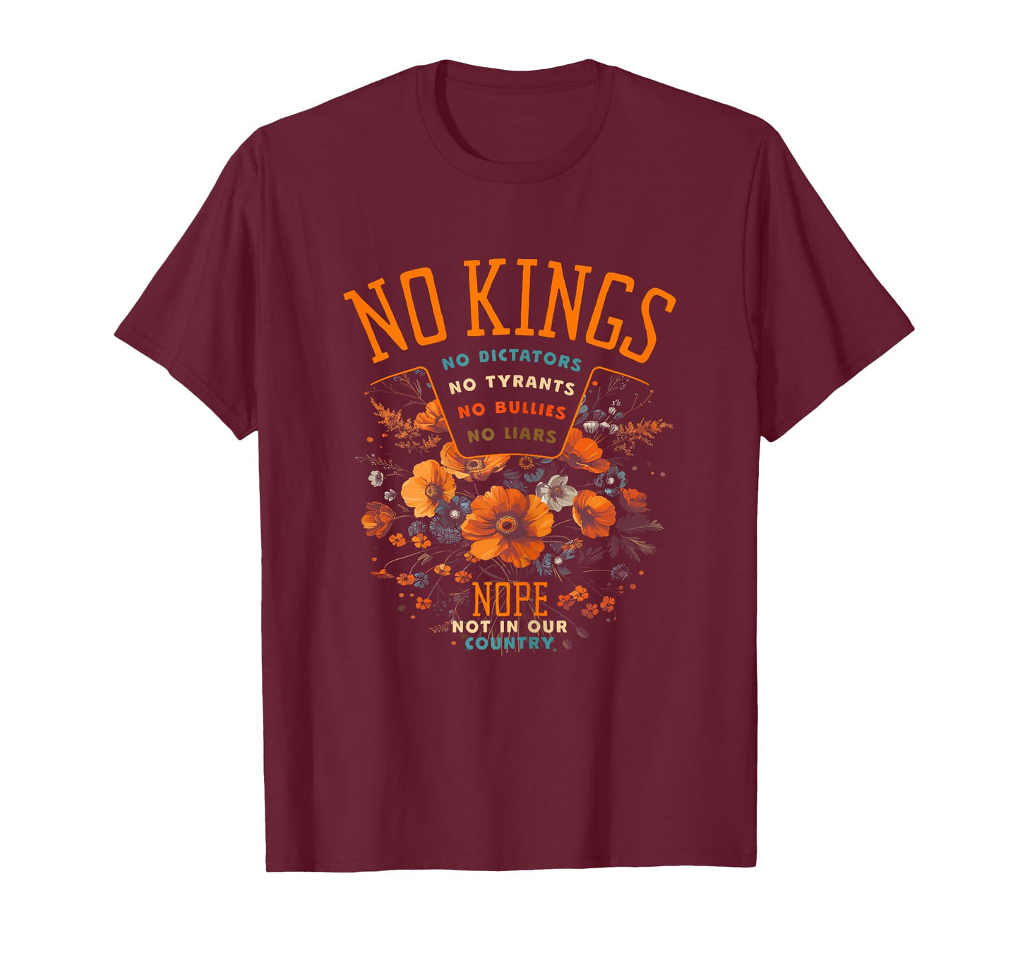 Feminine No Kings Floral Boho Protest for Women T-Shirt