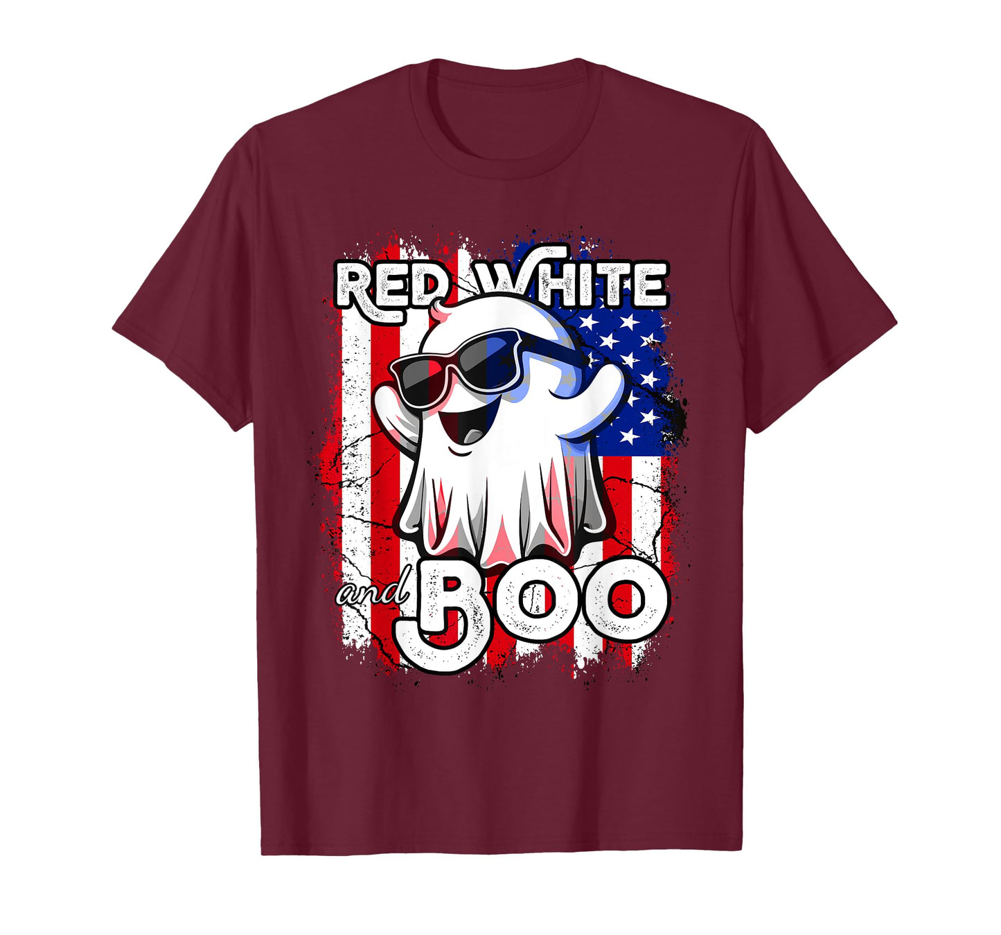 Red White and Boo Ghost Patriotic American Halloween T-Shirt